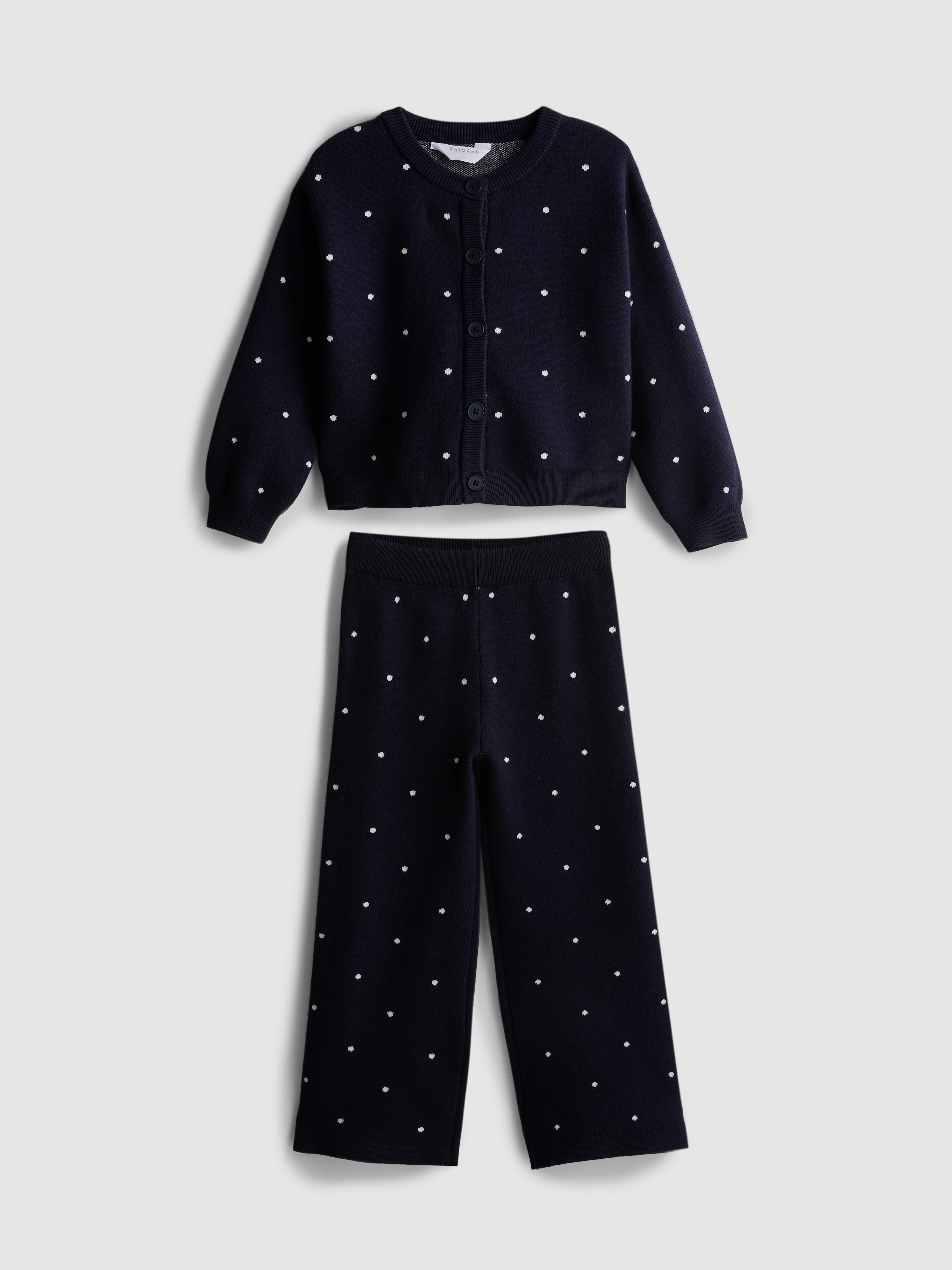 1-9yrs | Polka Dot Cardigan and Knit Pants Set