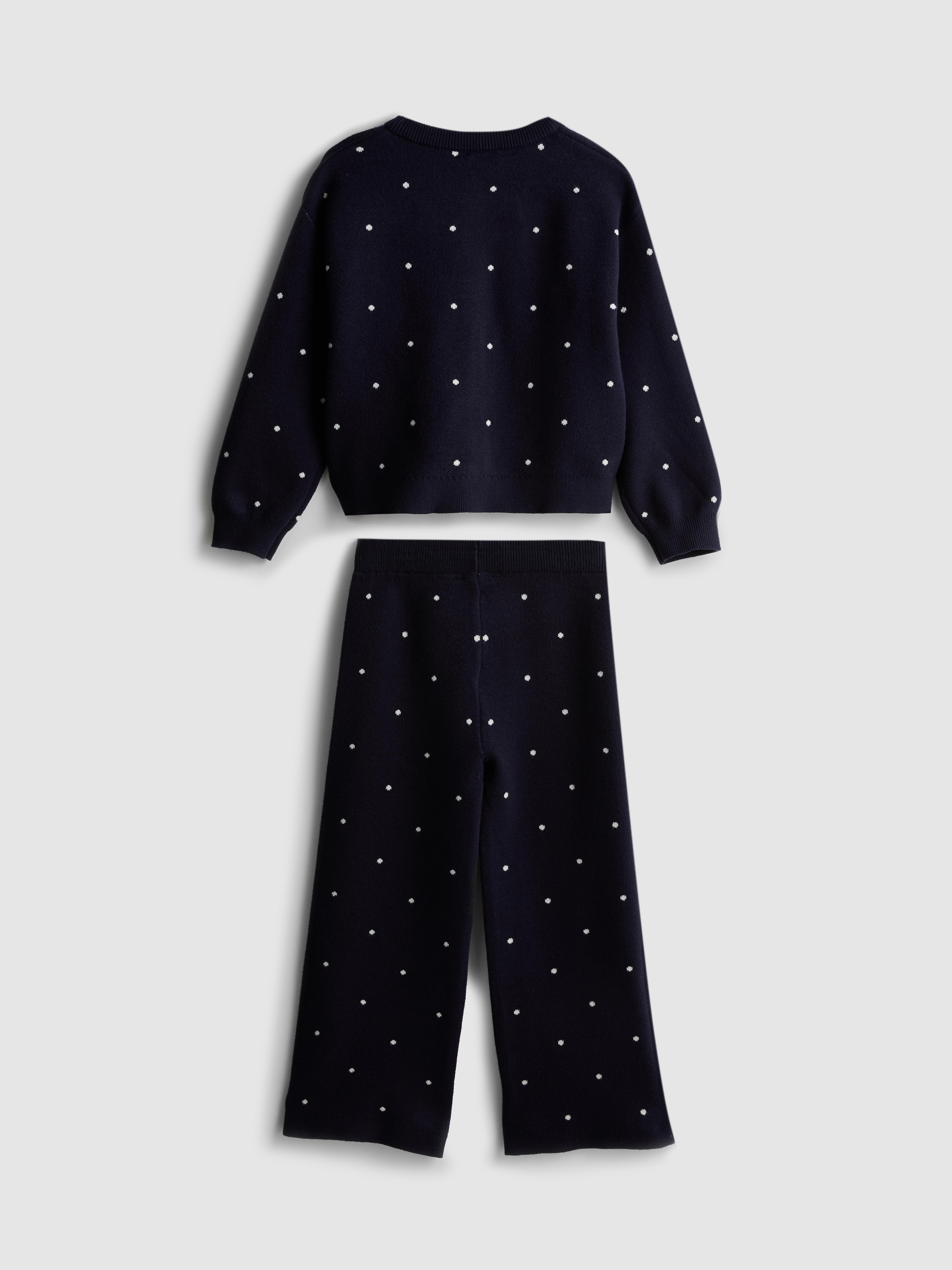 1-9yrs | Polka Dot Cardigan and Knit Pants Set