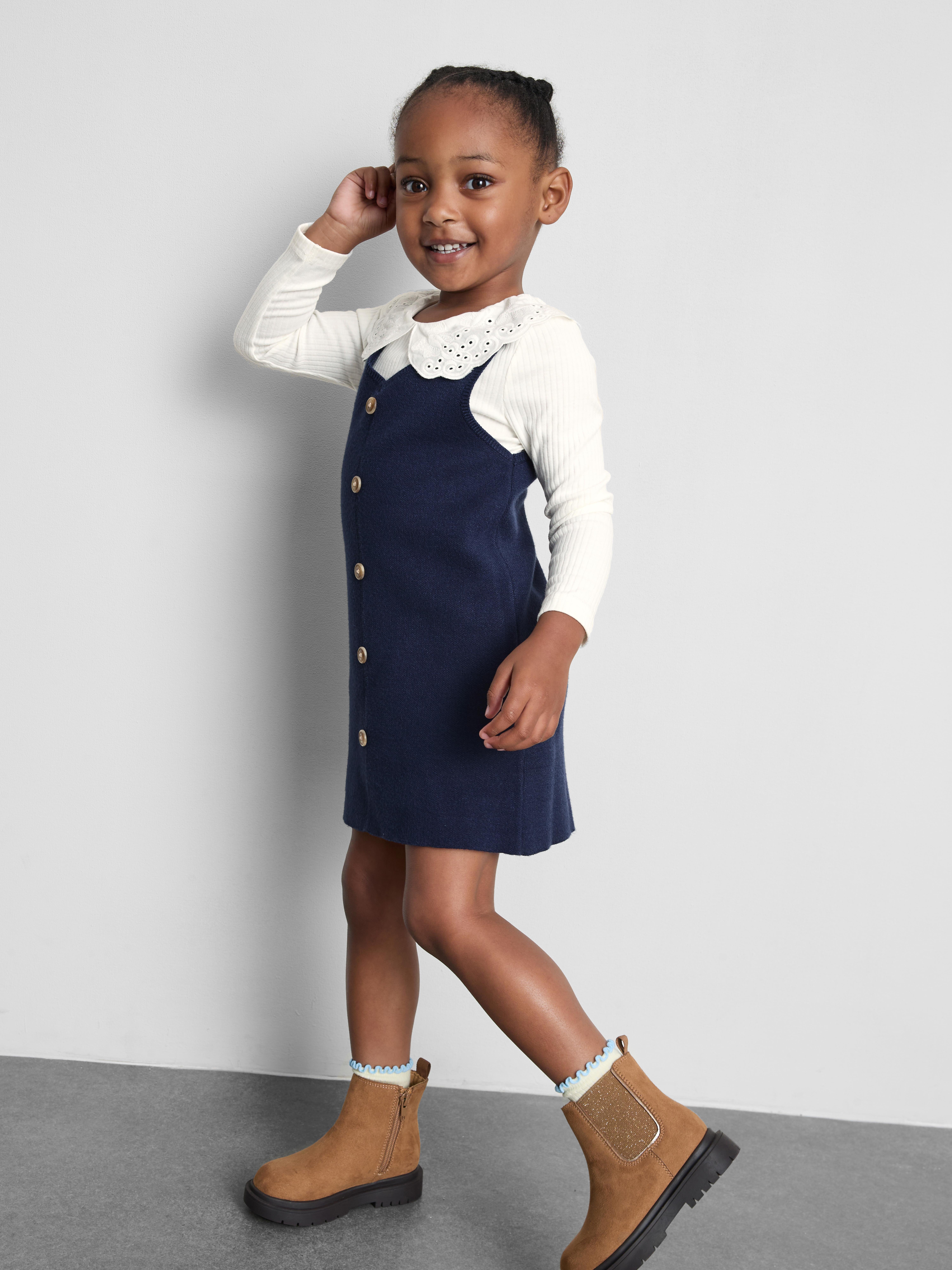 1-9yrs | Collared Top and Overall Dress Set