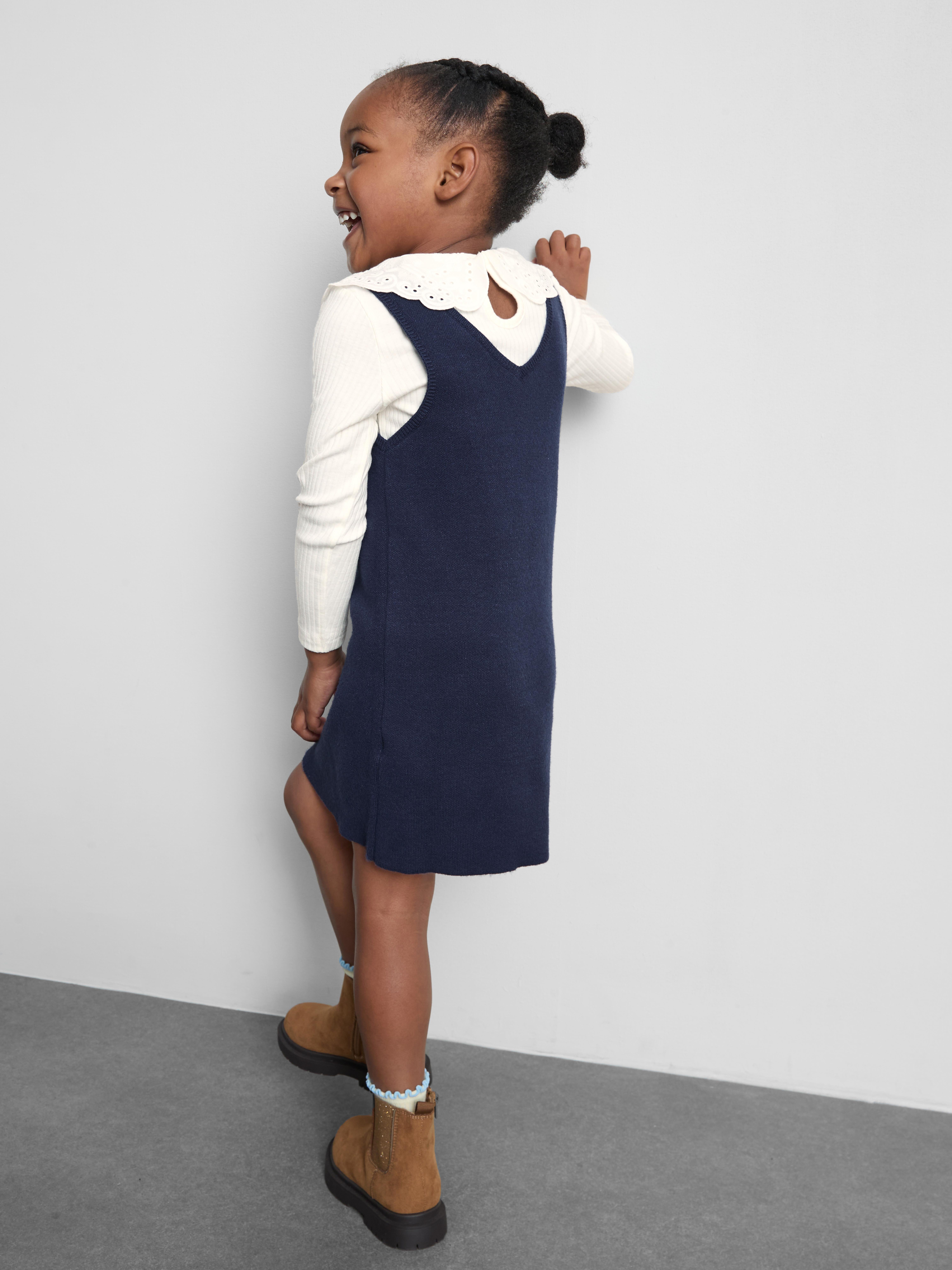 1-9yrs | Collared Top and Overall Dress Set