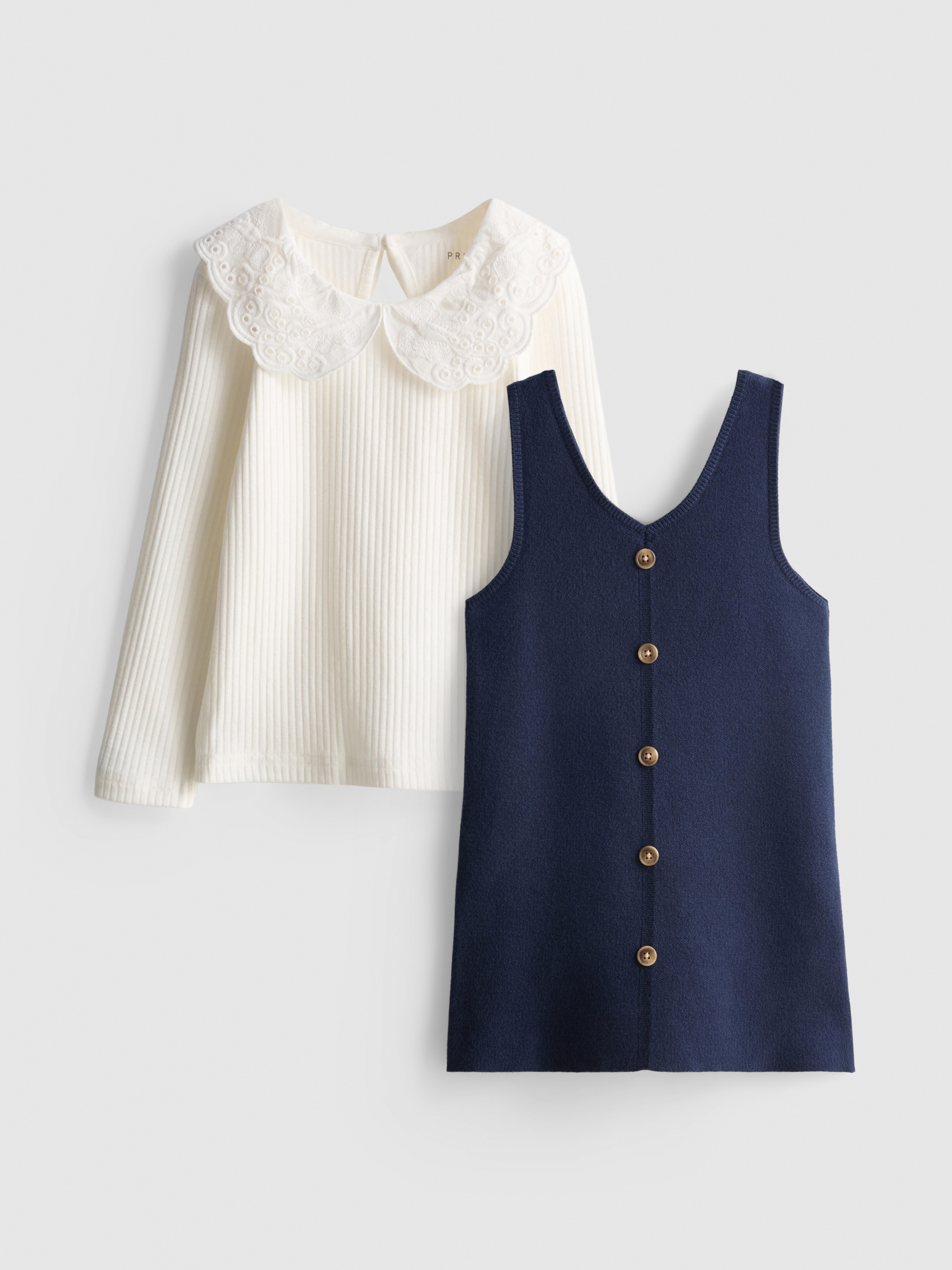 1-9yrs | Collared Top and Overall Dress Set