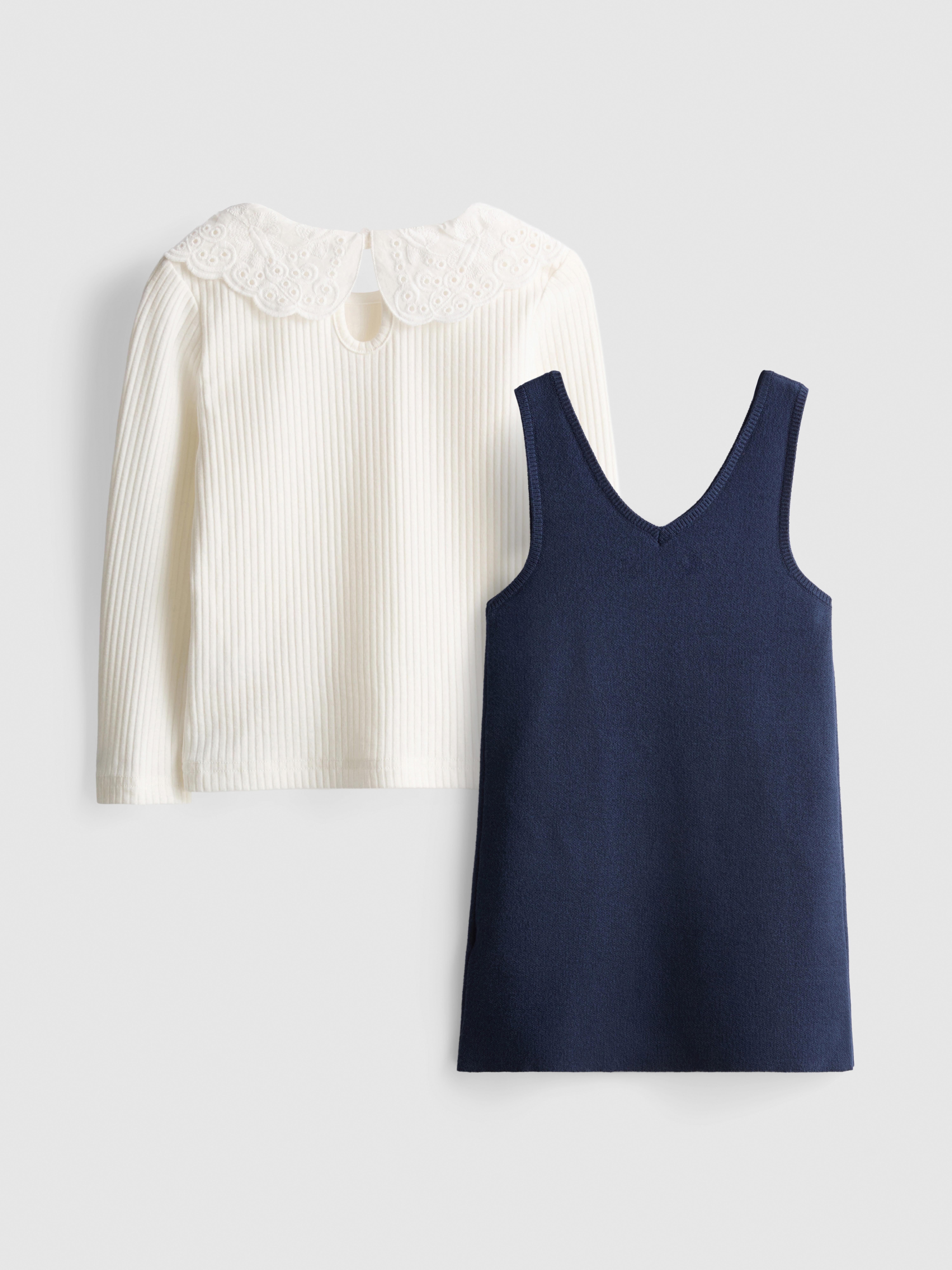 1-9yrs | Collared Top and Overall Dress Set