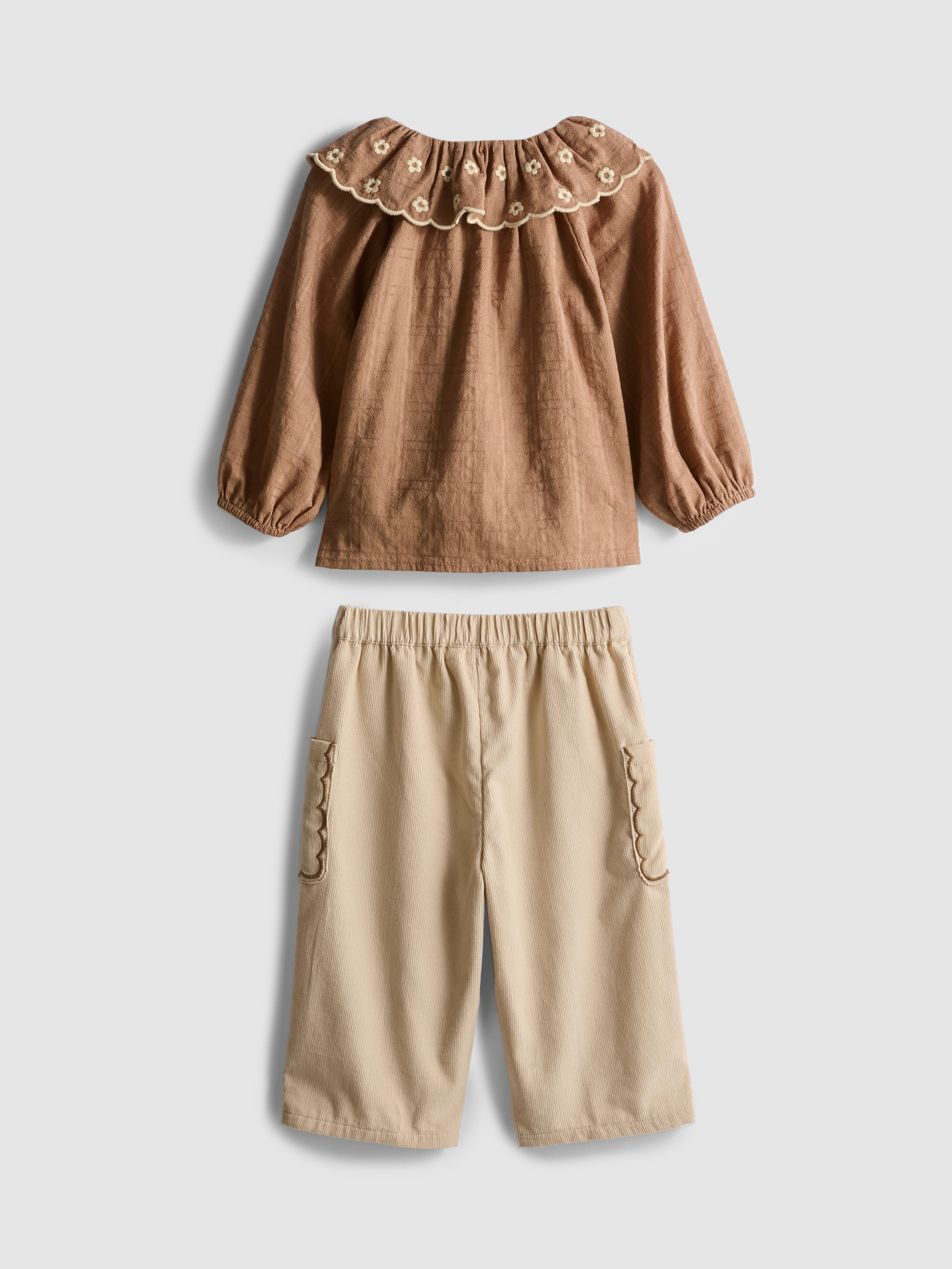 0-18mths | Collared Blouse and Pants Newborn Set