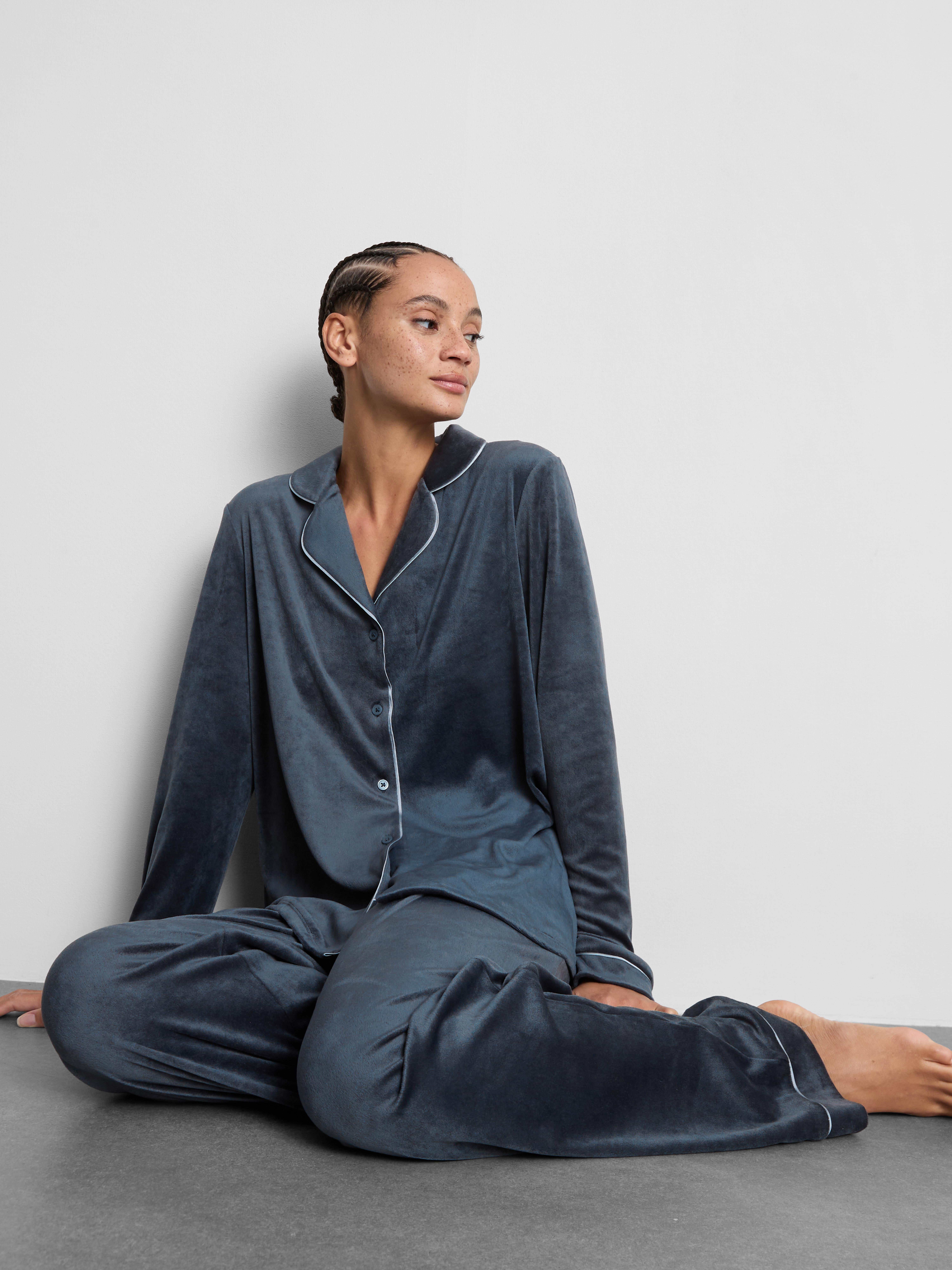 Piped Plush Boyfriend Pajamas