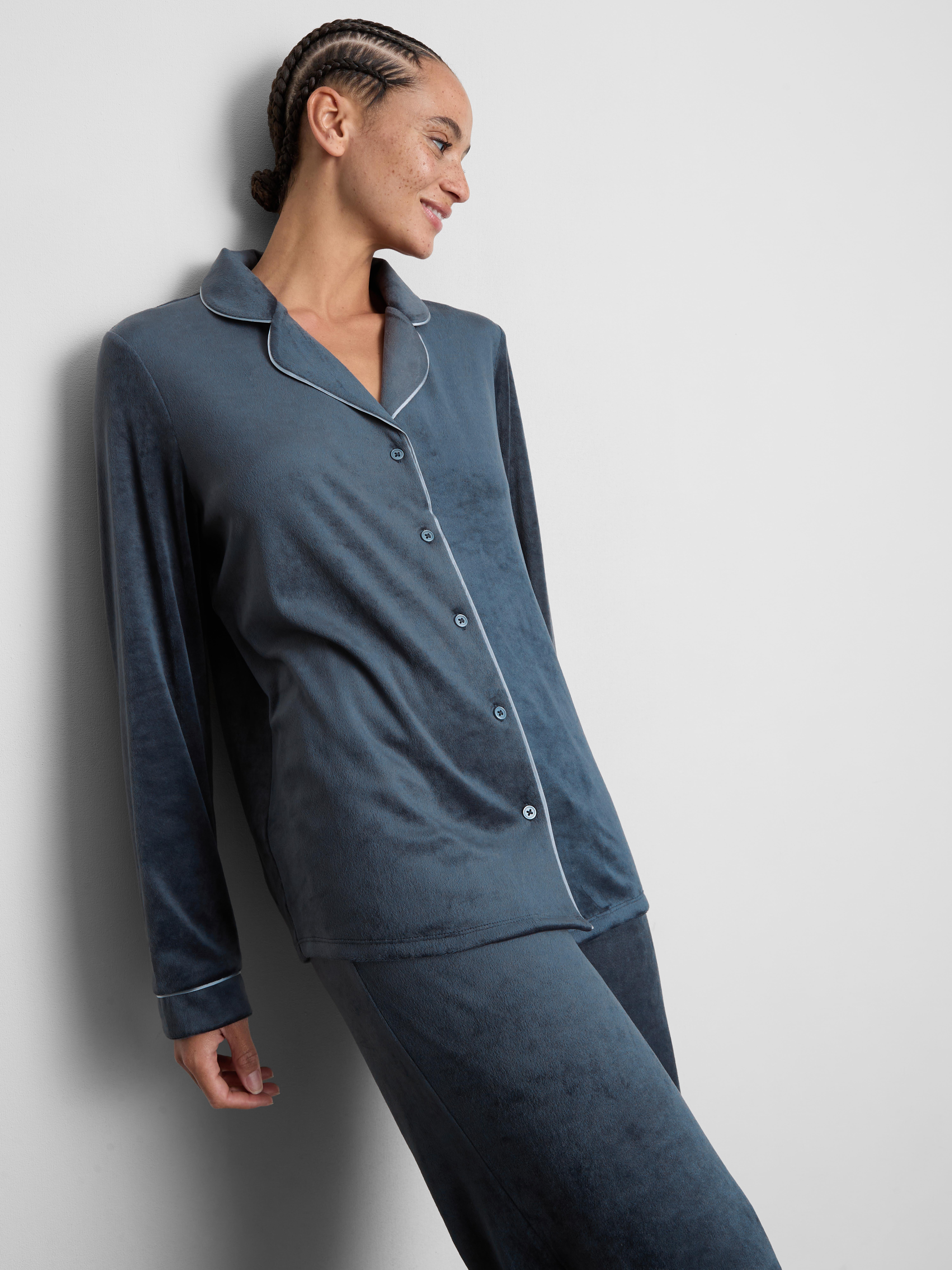 Piped Plush Boyfriend Pajamas