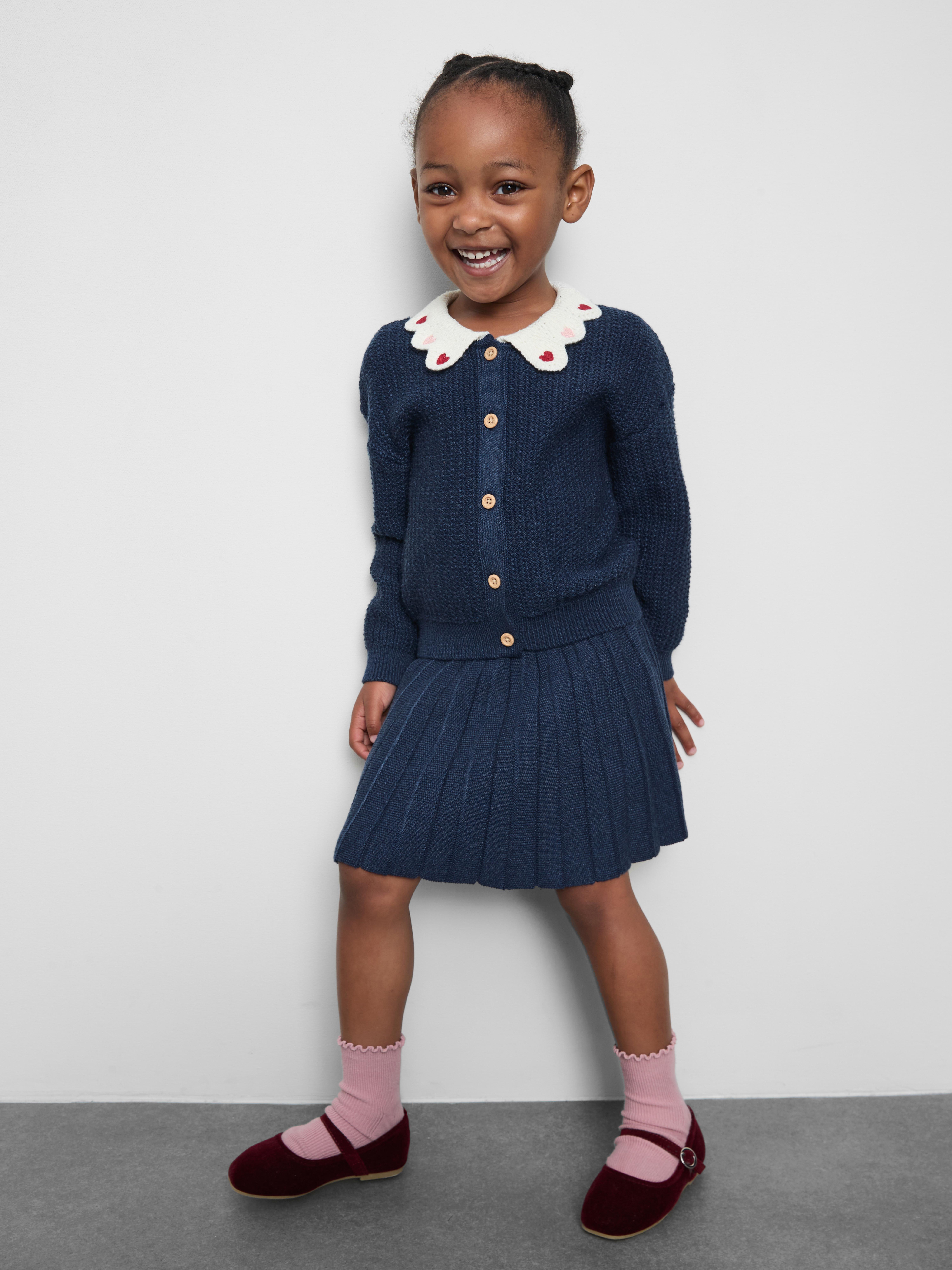 1-9yrs | Collared Cardigan and Pleated Skirt Set