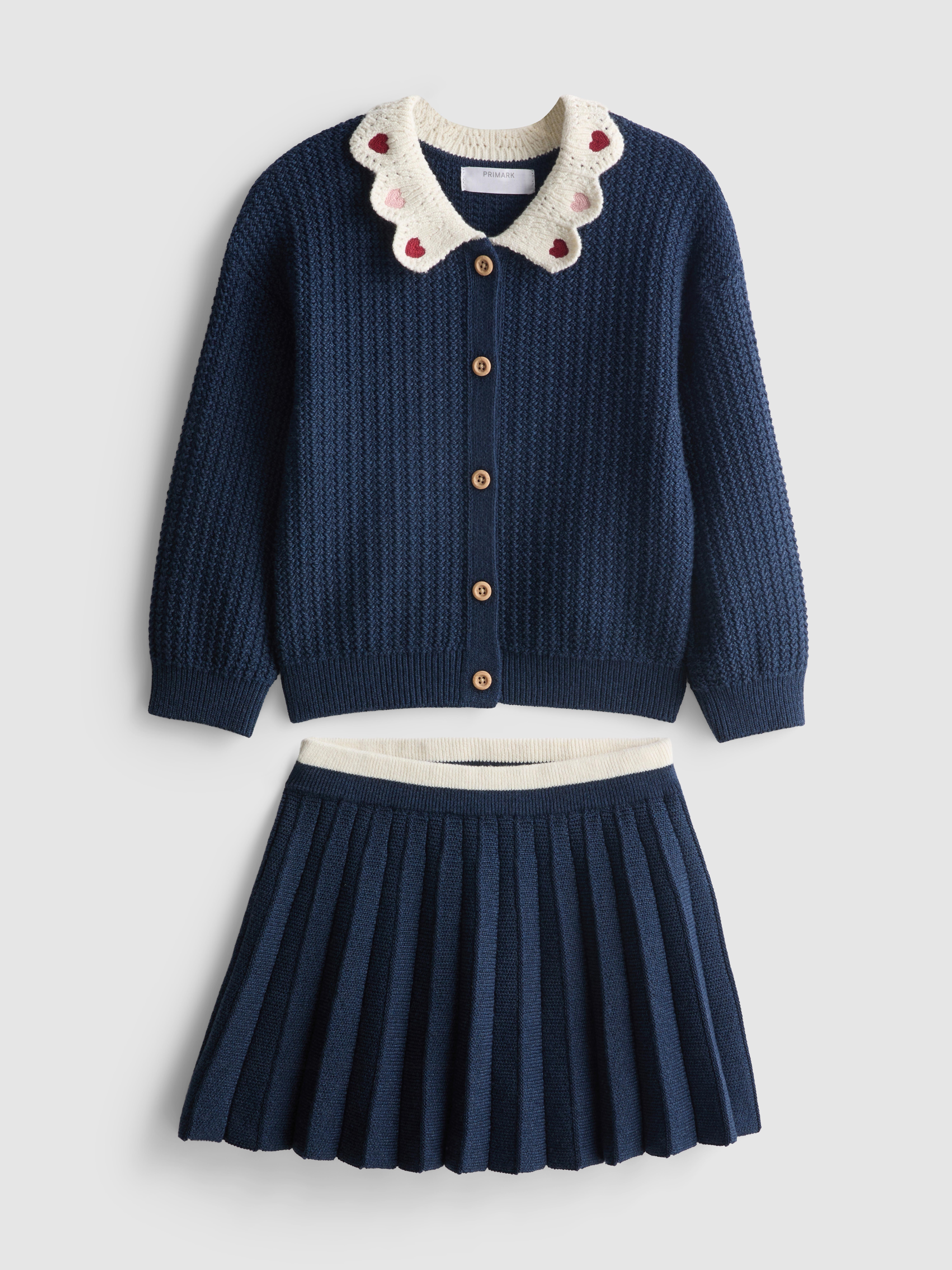 1-9yrs | Collared Cardigan and Pleated Skirt Set