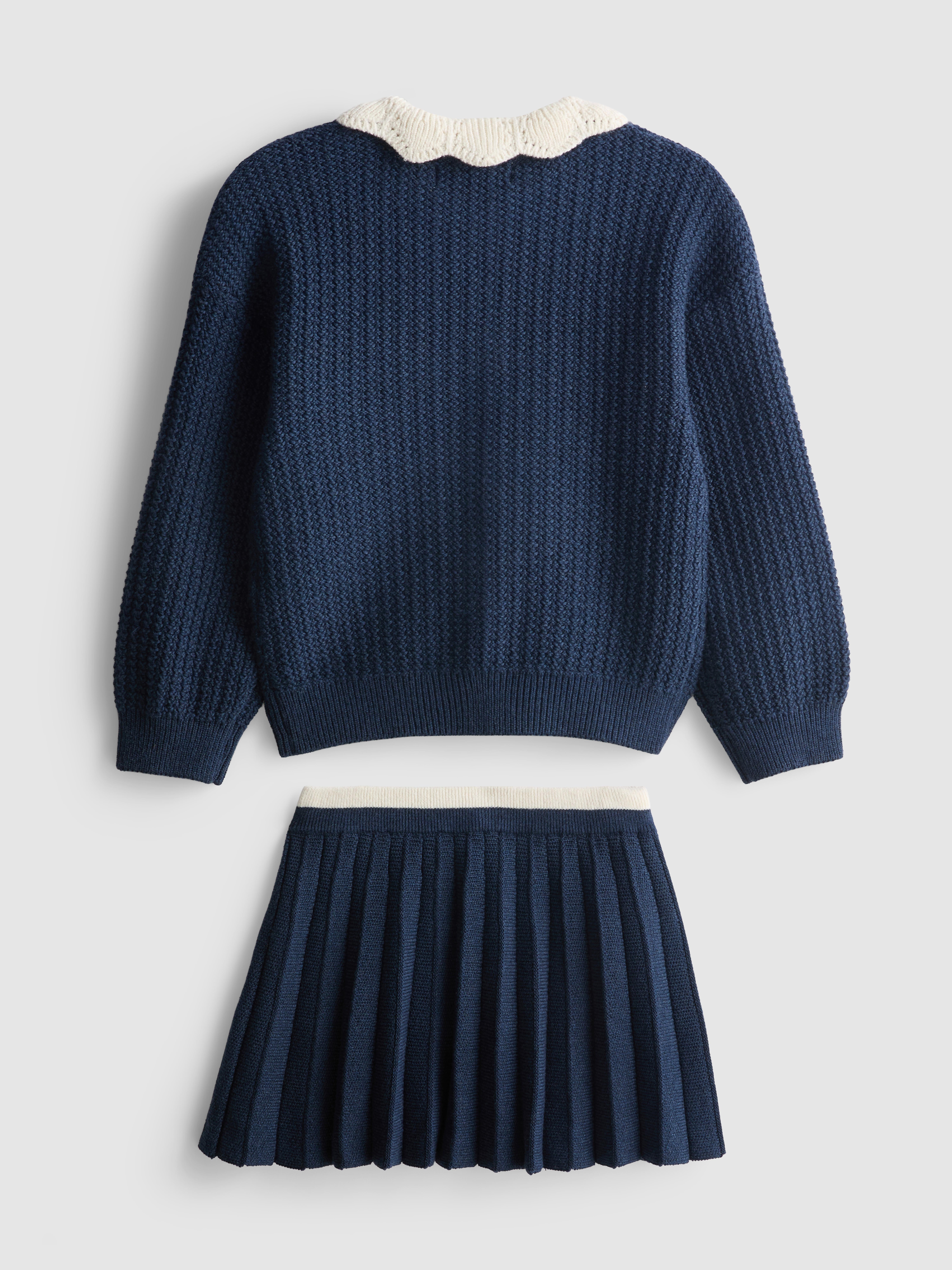 1-9yrs | Collared Cardigan and Pleated Skirt Set