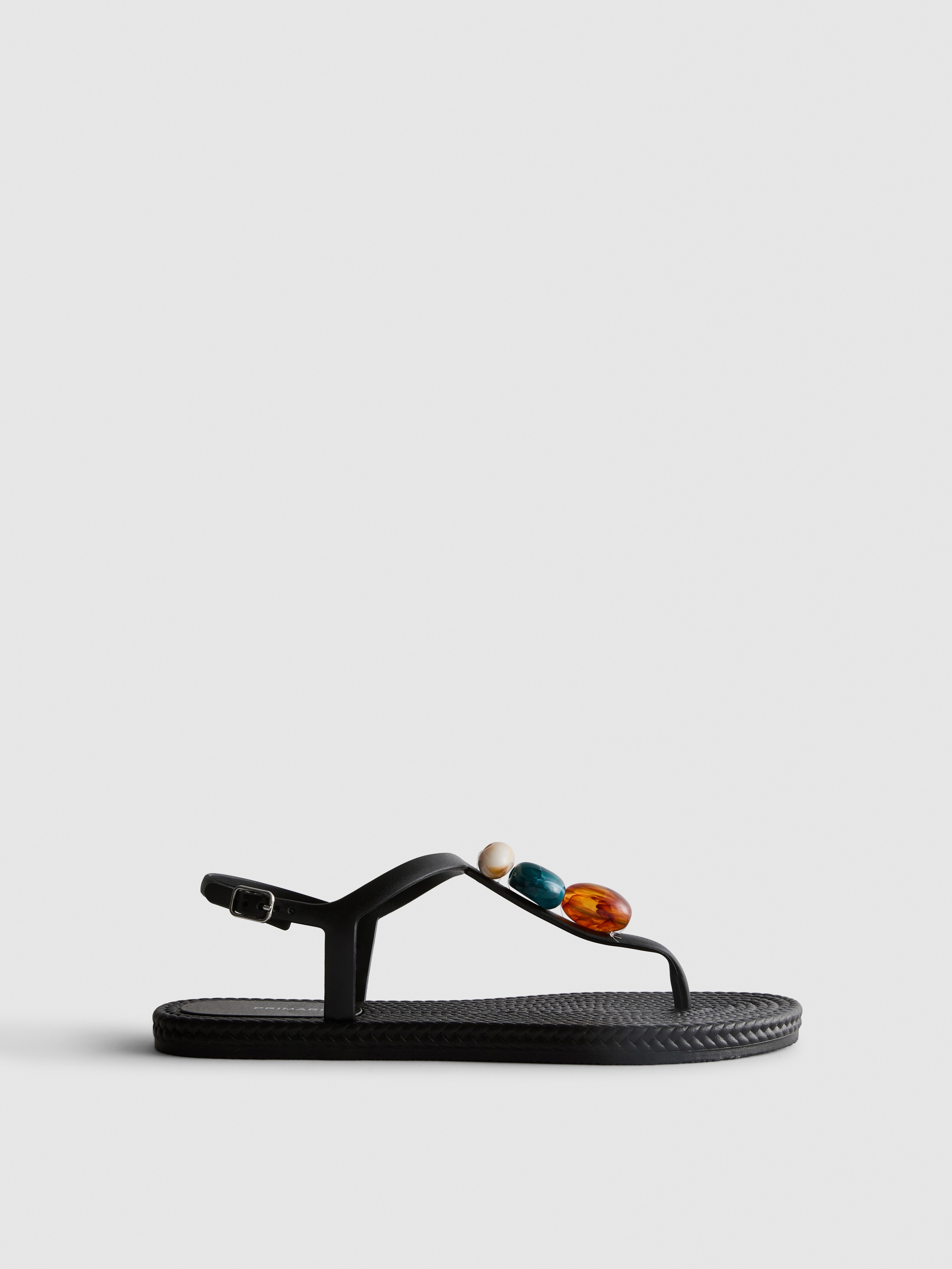 Beaded Thong Sandals Black