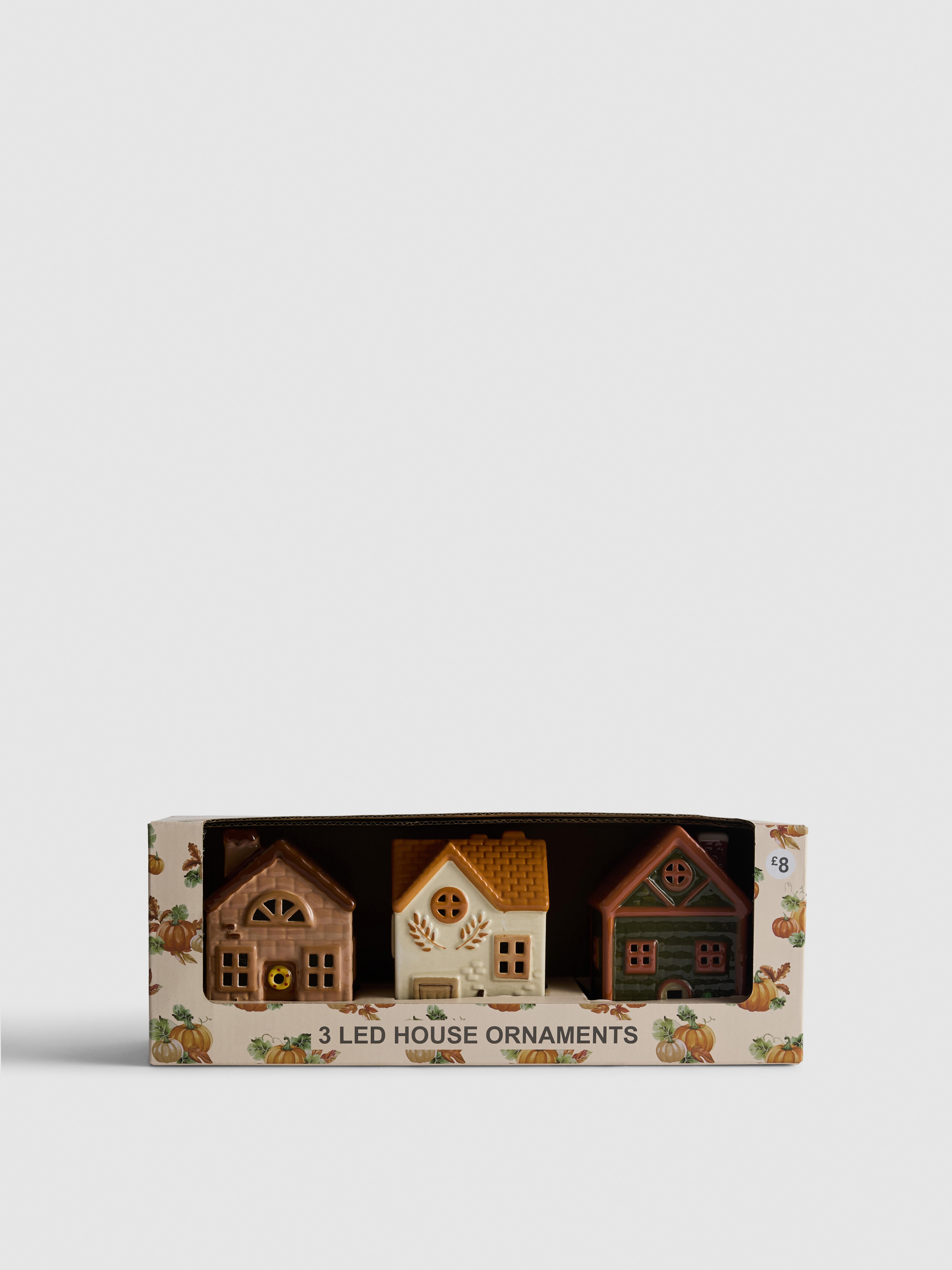 Keramische decoratiehuisjes in oogstthema, set van 3