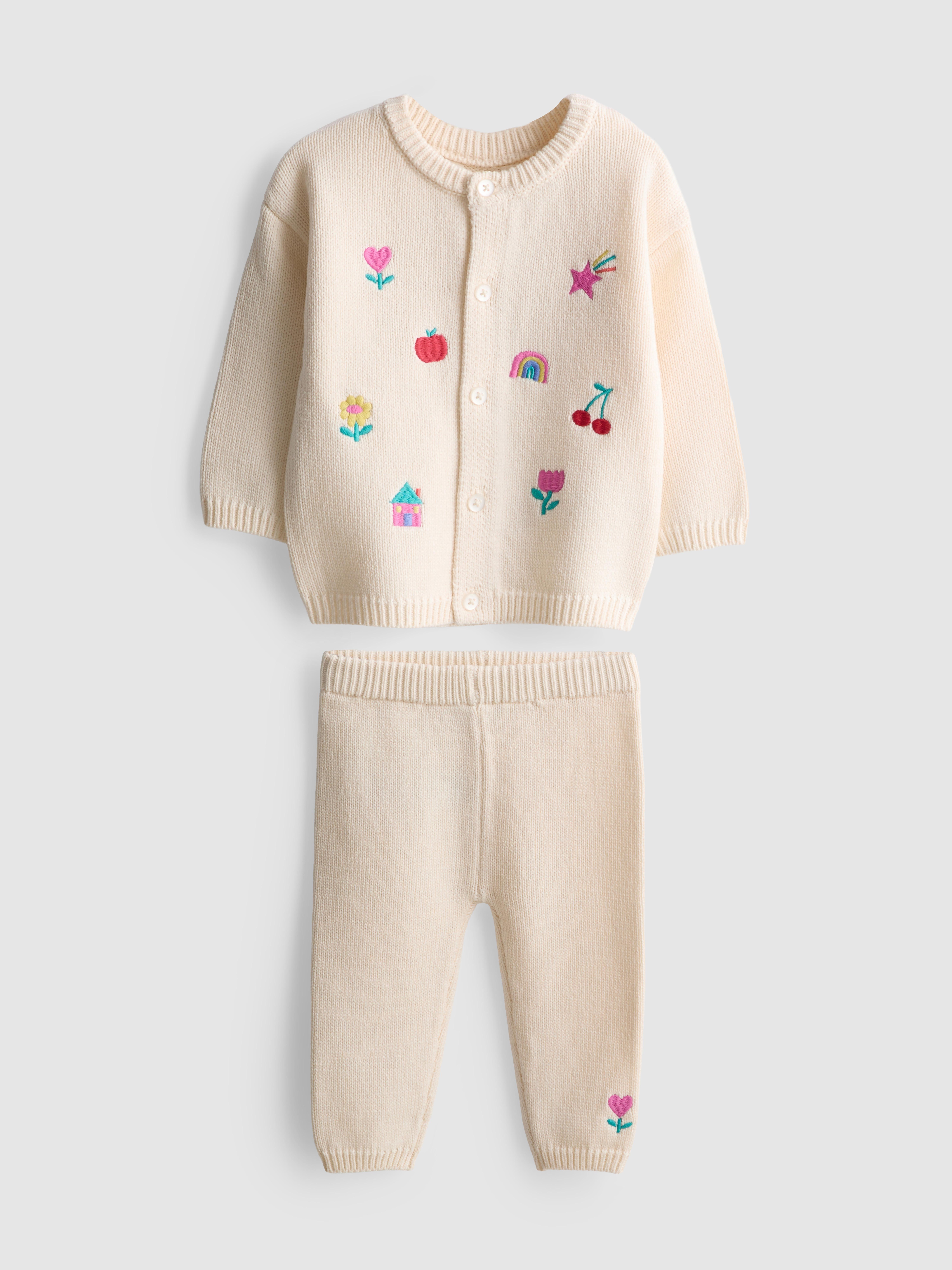 0-18mths | Pure Cotton Embroidered Cardigan and Leggings Newborn Set