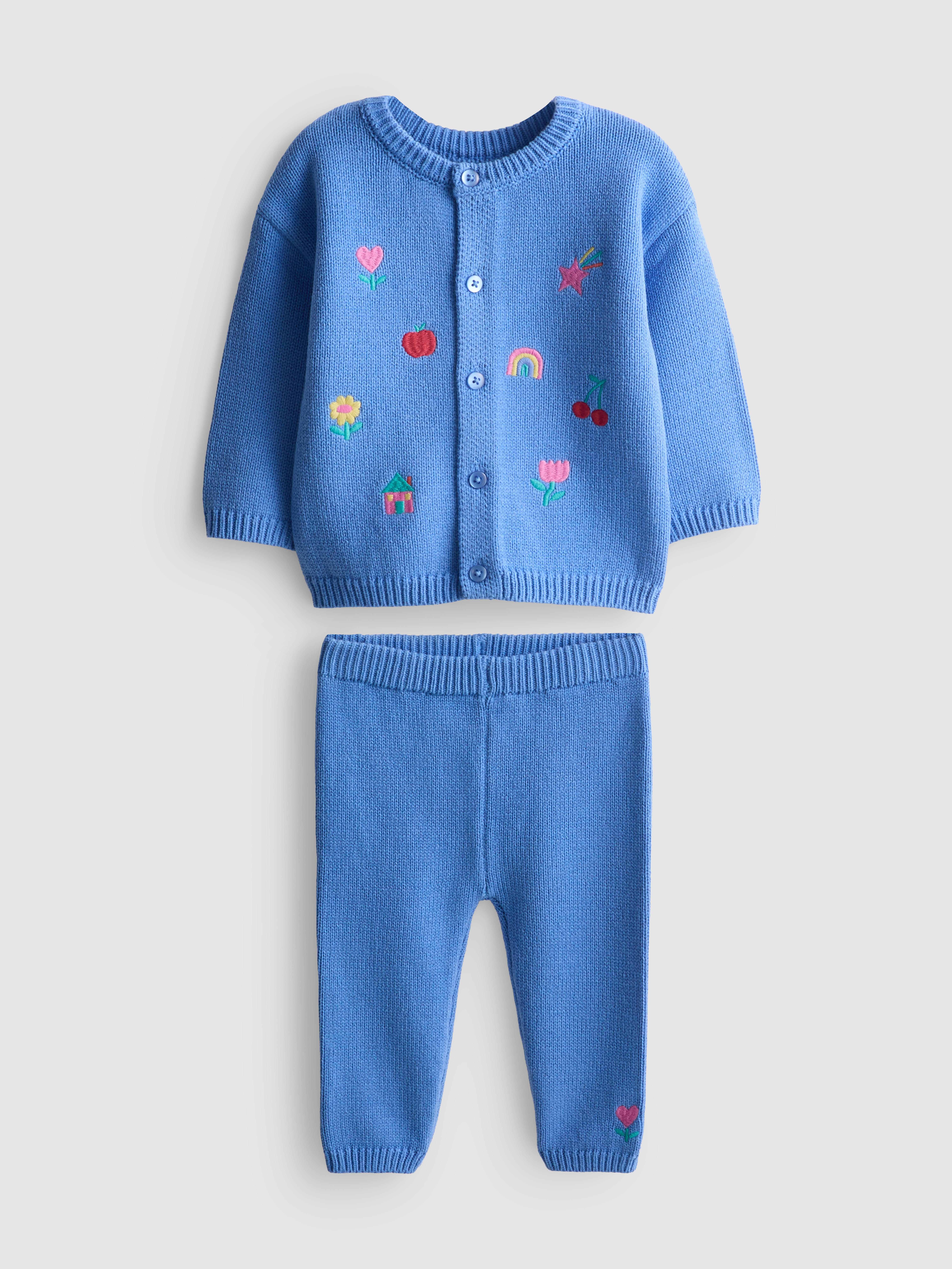 0-18 meses | Casaco malha bordado/leggings algodão recém-nascido