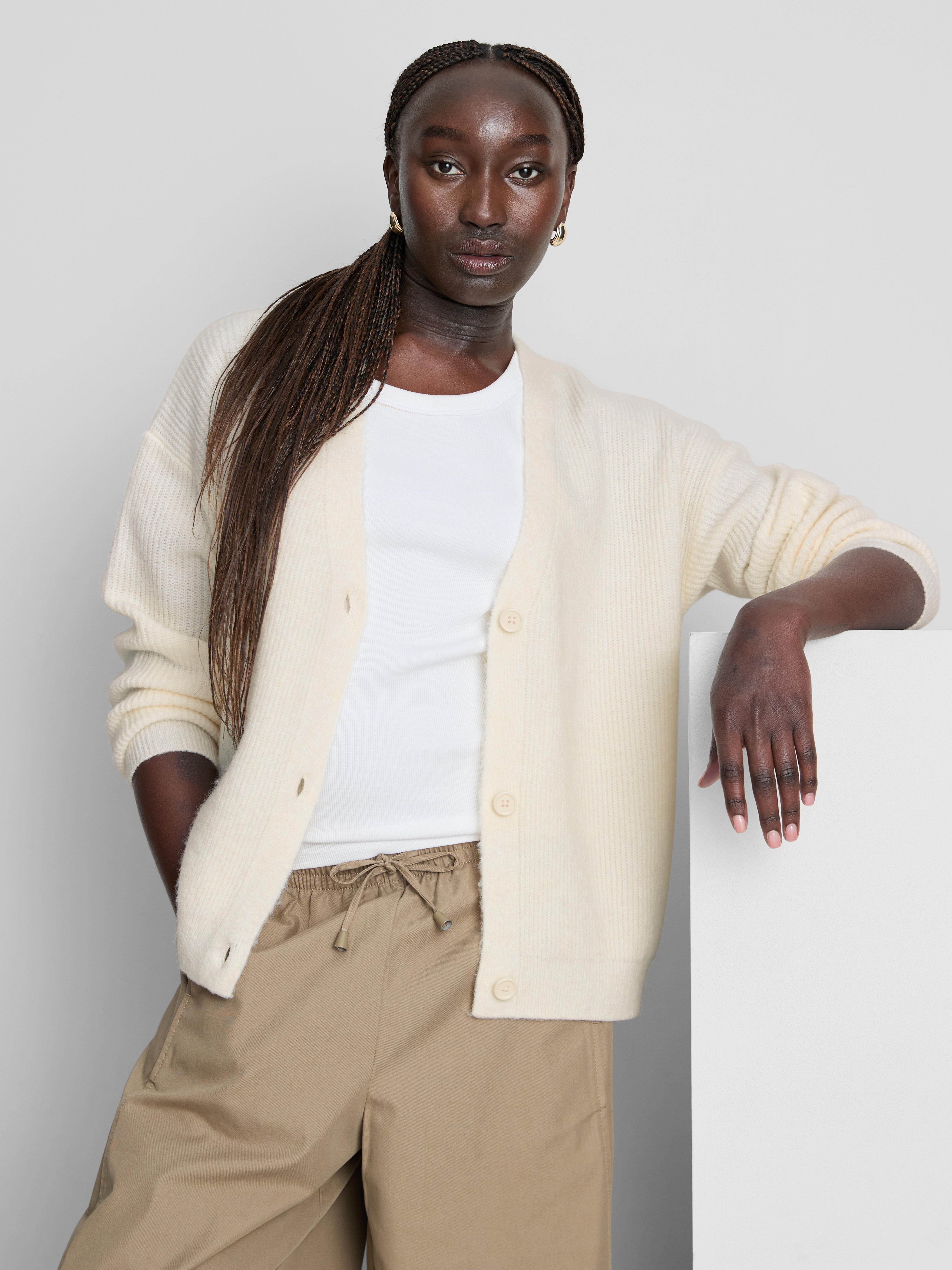 Women's Ivory Soft Rib V-Neck Cardigan | Primark