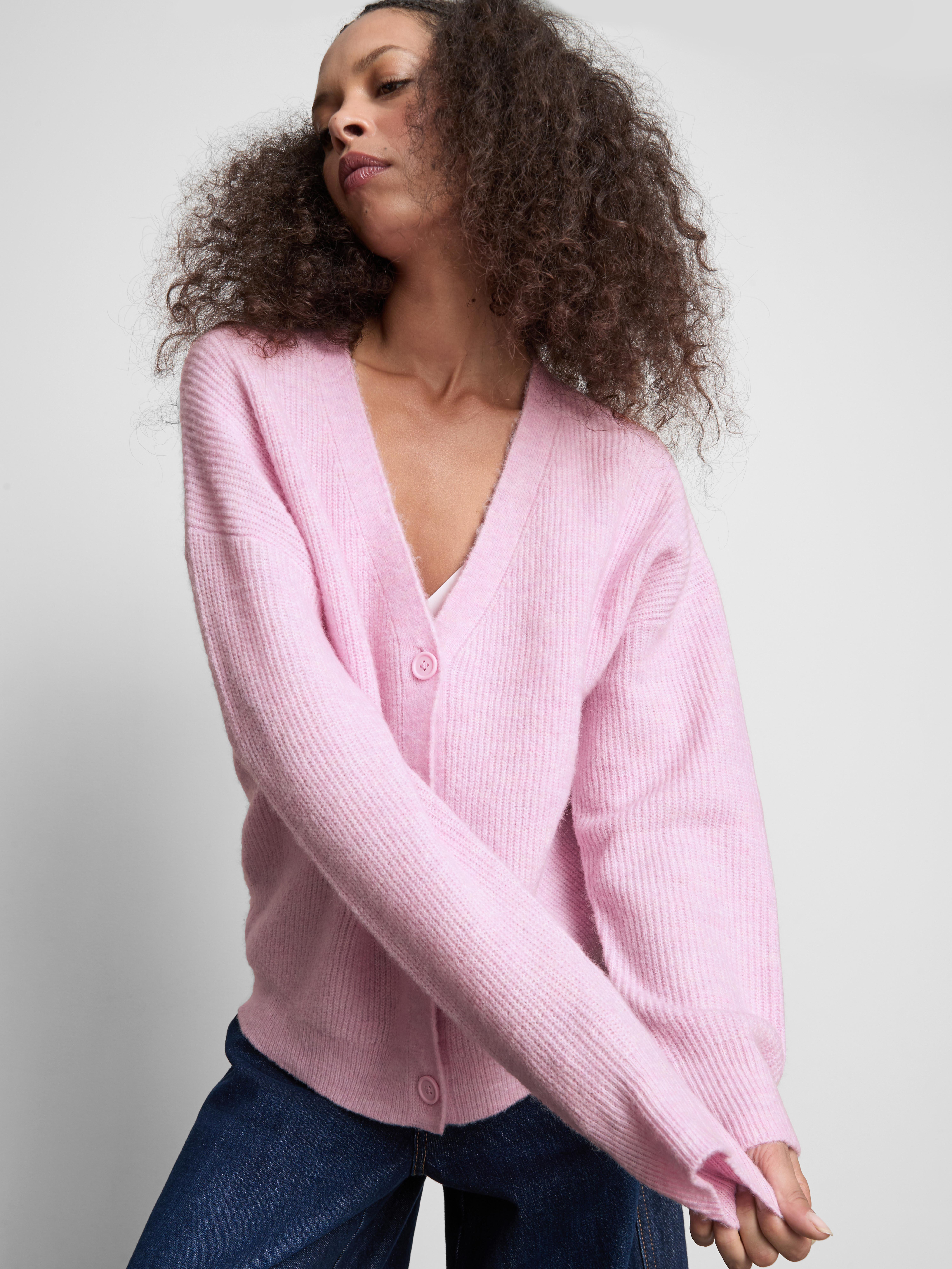 Zacht geribd vest met V-hals Roze