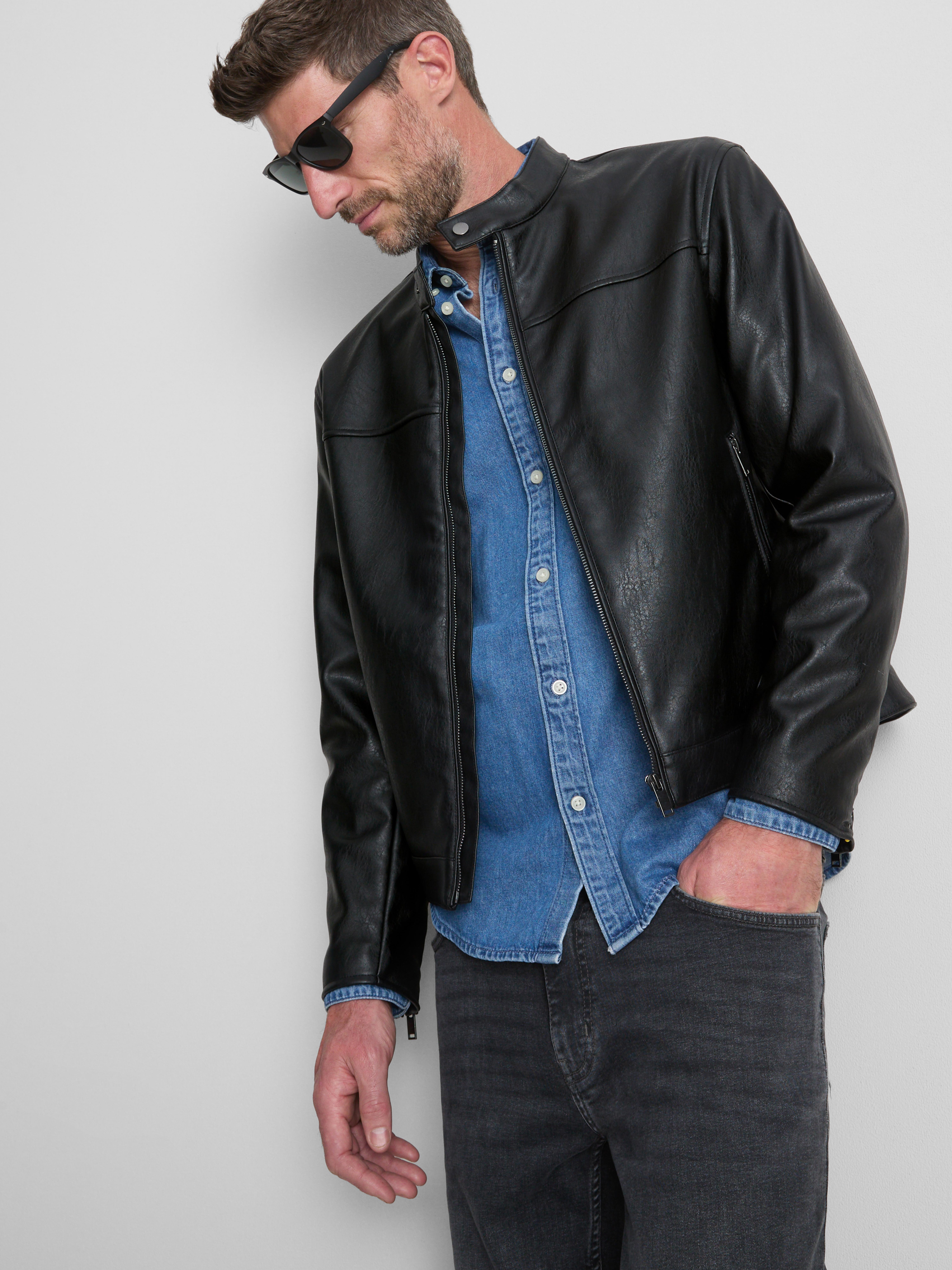 Faux Leather Zip-Up Jacket