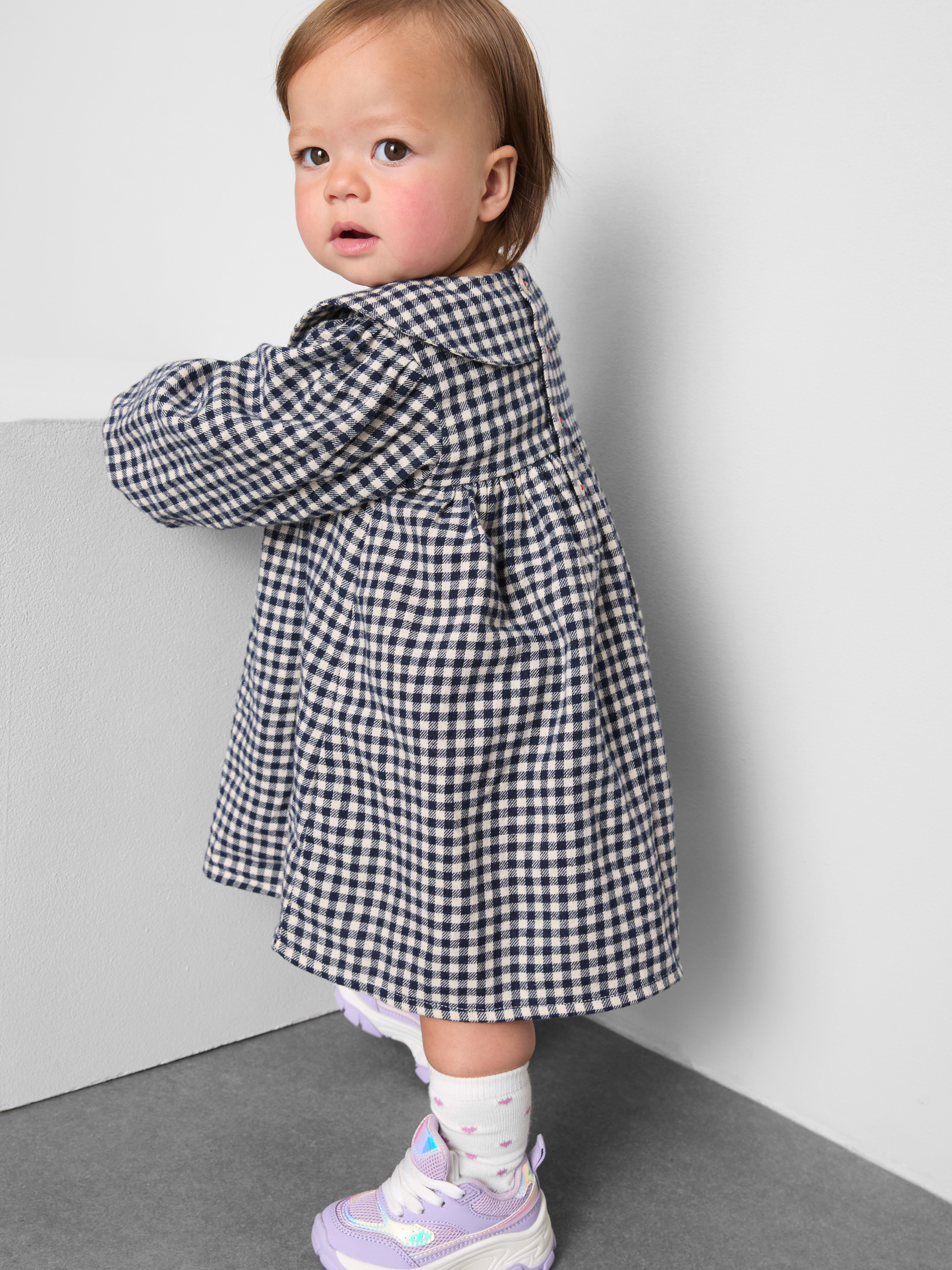 0-18mths | Gingham Collared Smock Dress and Bloomers Newborn Set