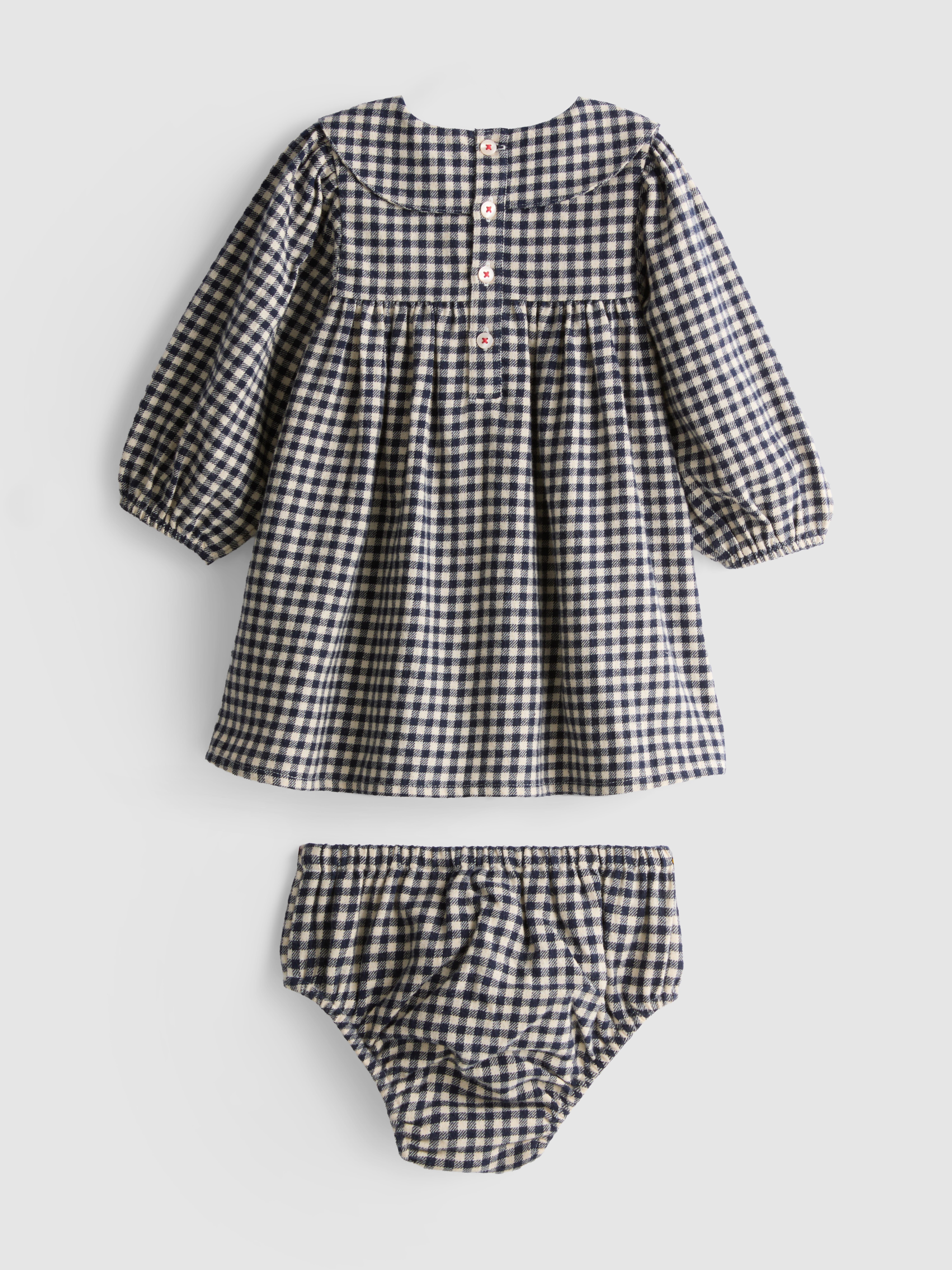 0-18mths | Gingham Collared Smock Dress and Bloomers Newborn Set