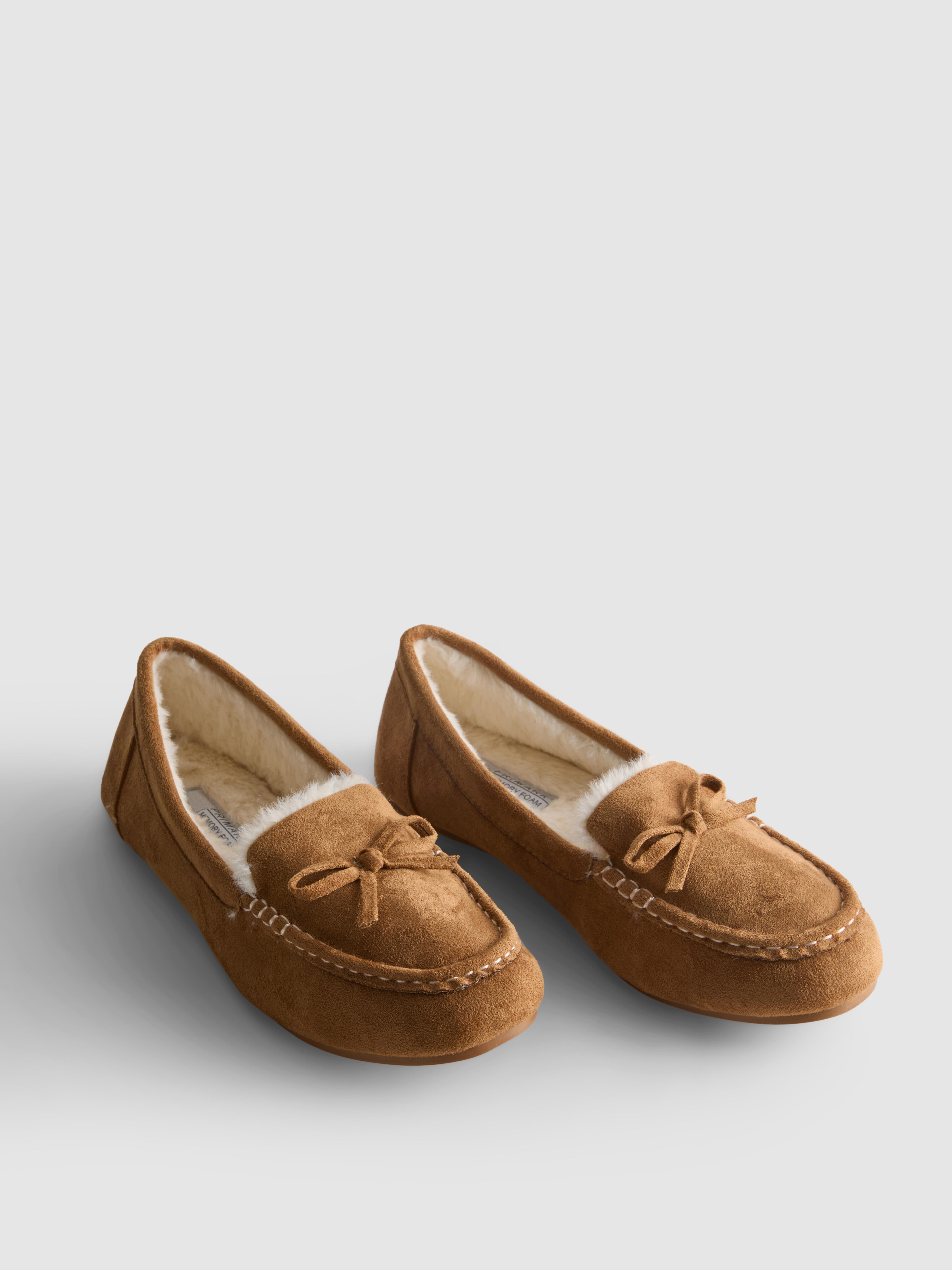 Faux Suede Moccasin Slippers Tan
