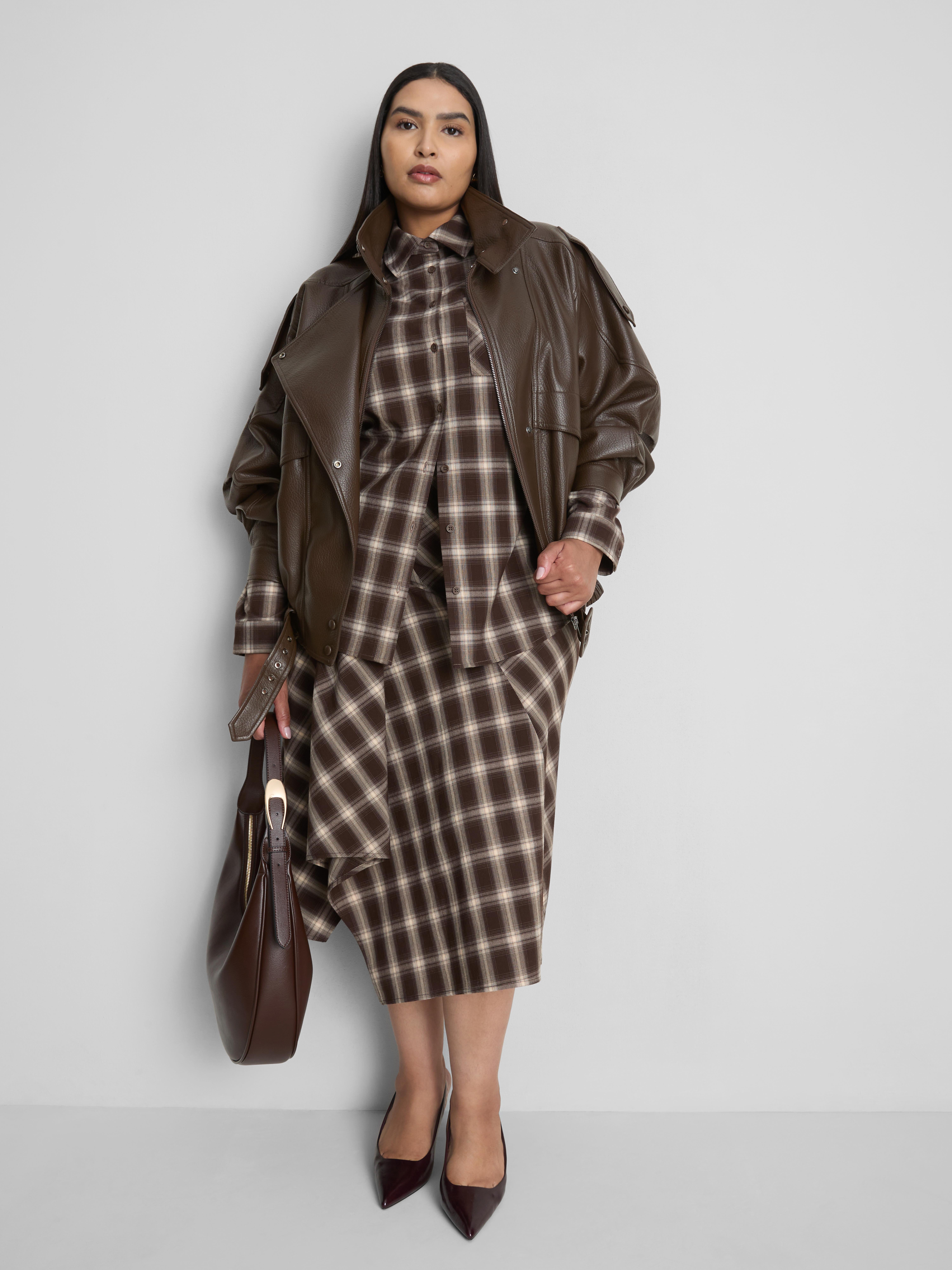By Coleen Faux Leather Funnel Jacket