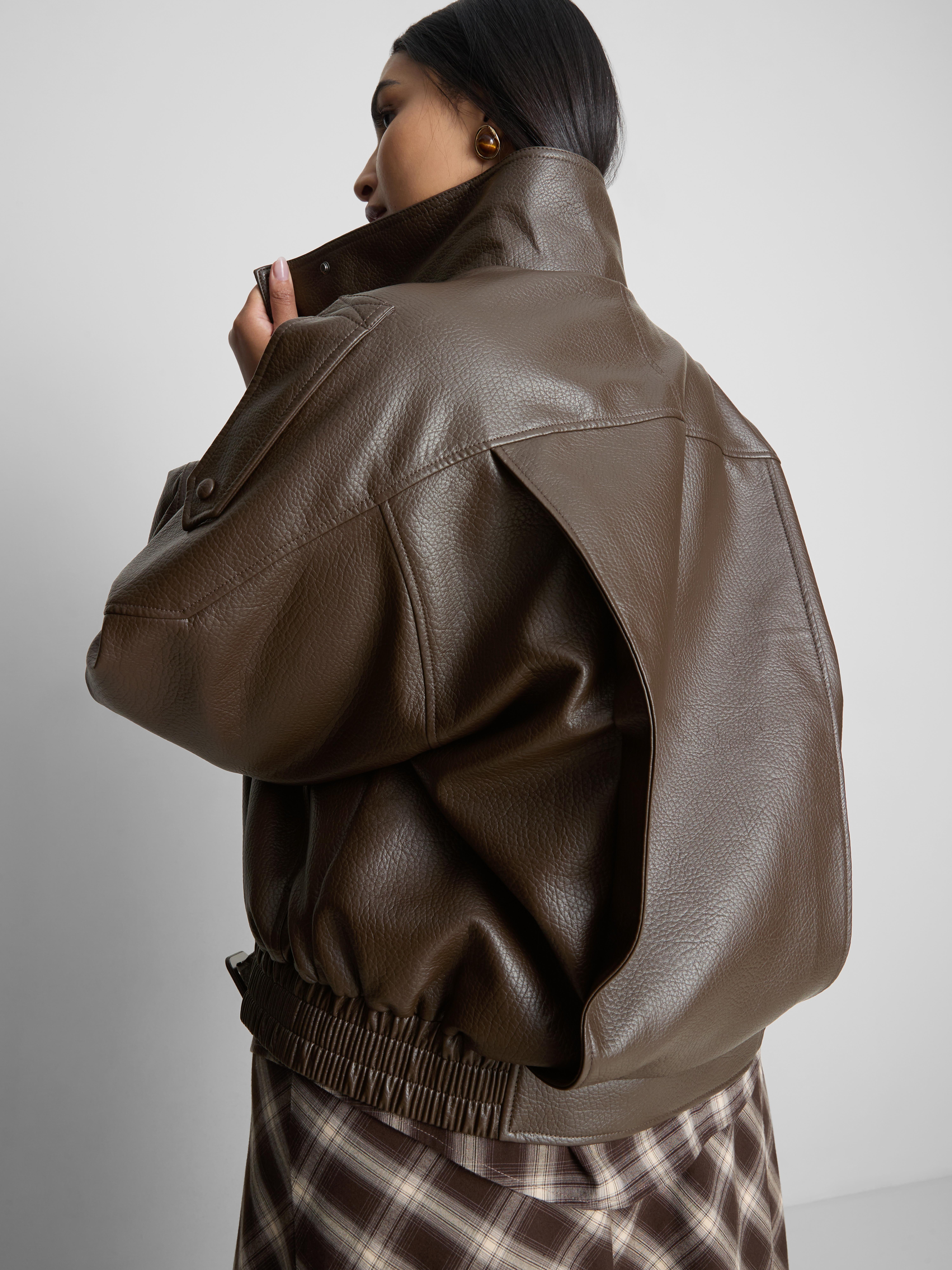 By Coleen Faux Leather Funnel Jacket