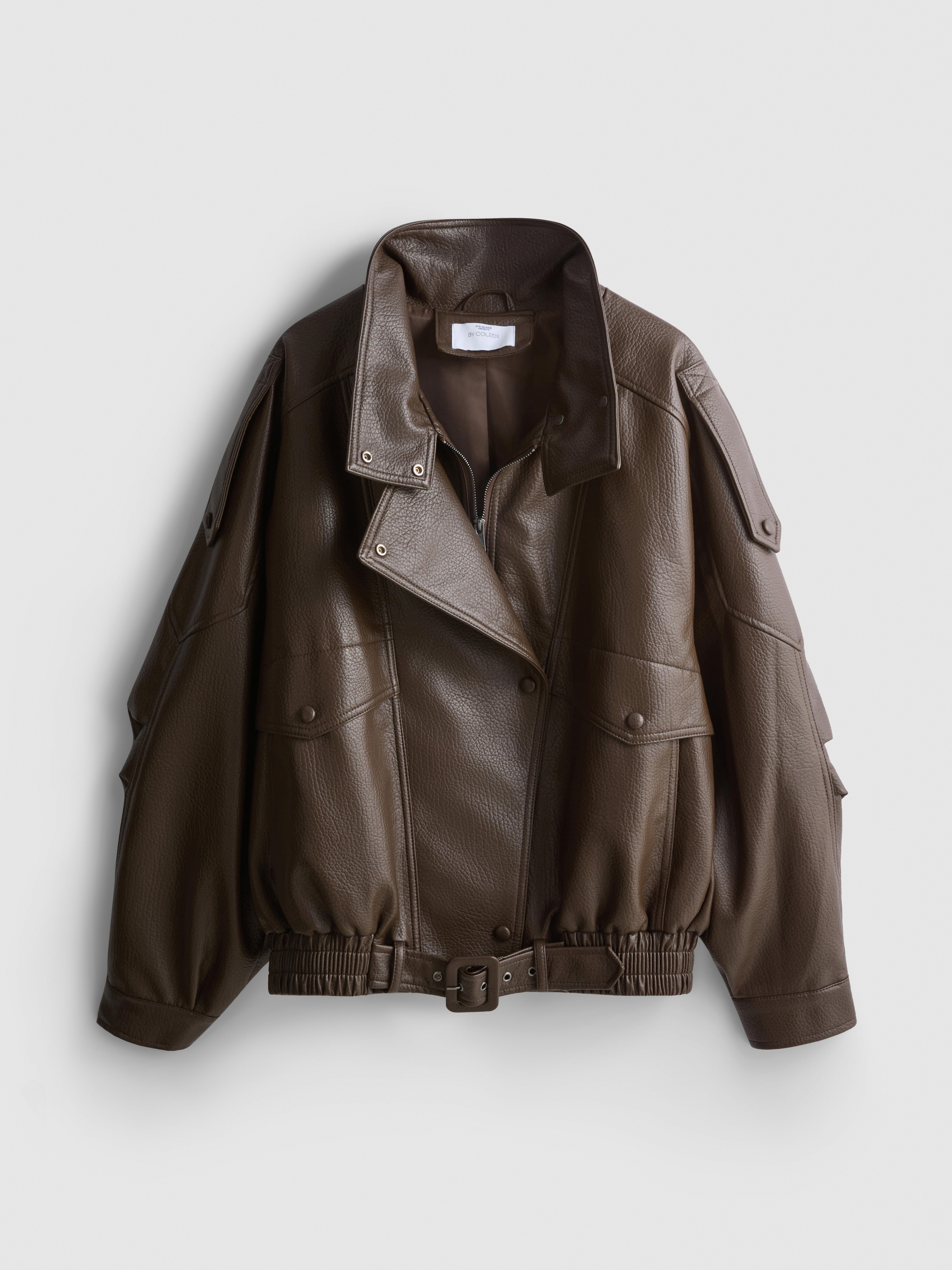By Coleen Faux Leather Funnel Jacket