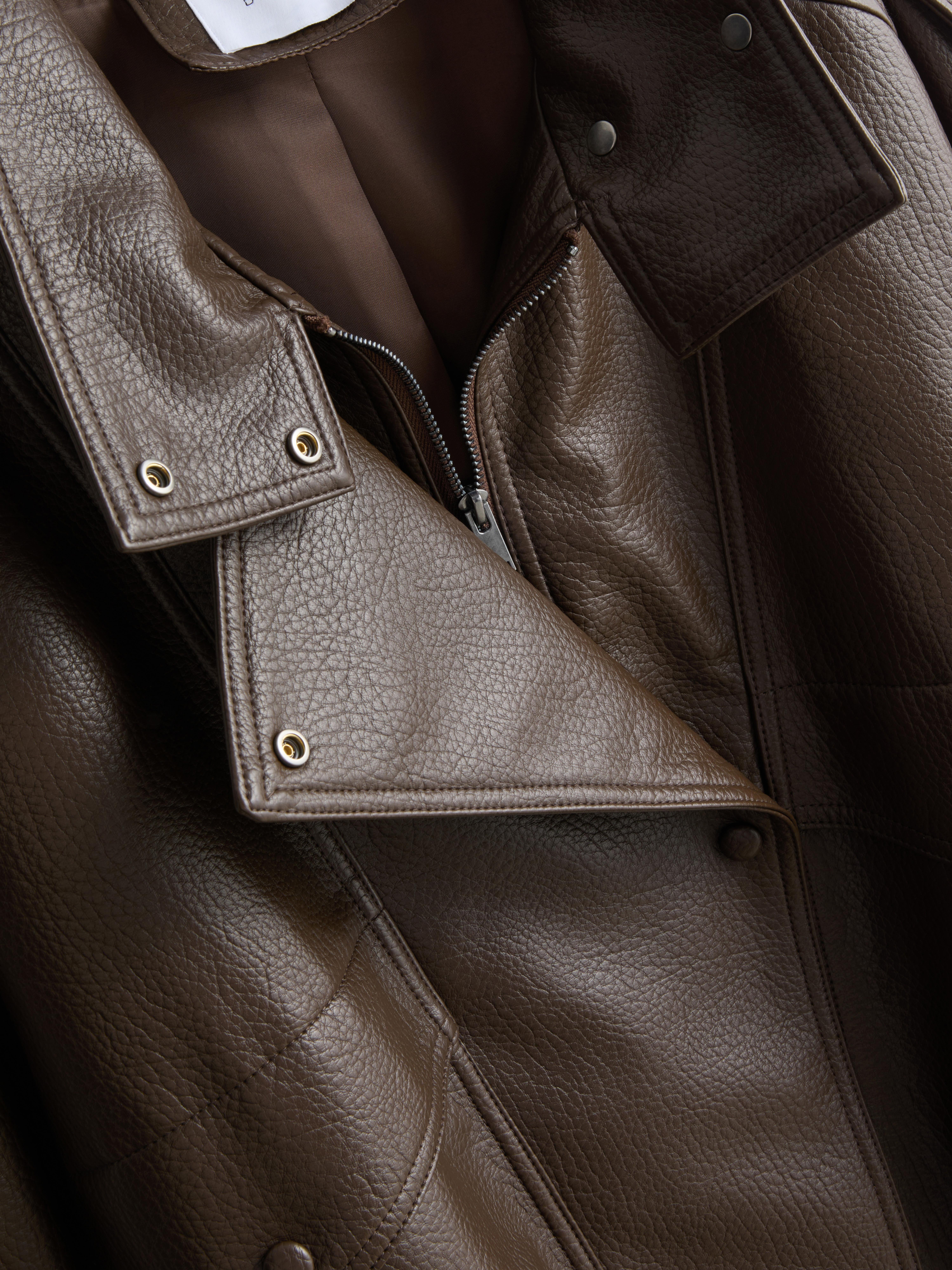 By Coleen Faux Leather Funnel Jacket
