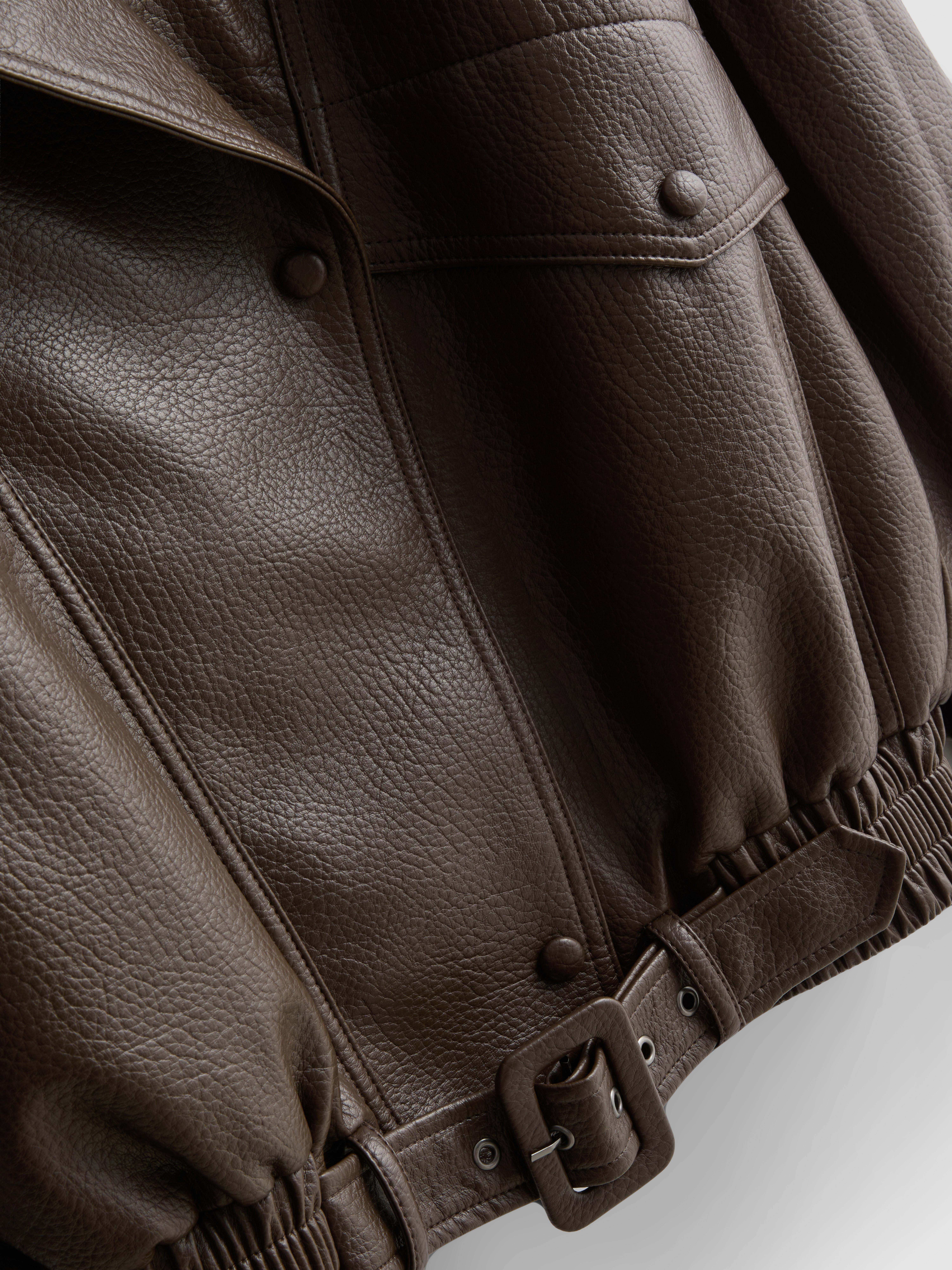 By Coleen Faux Leather Funnel Jacket