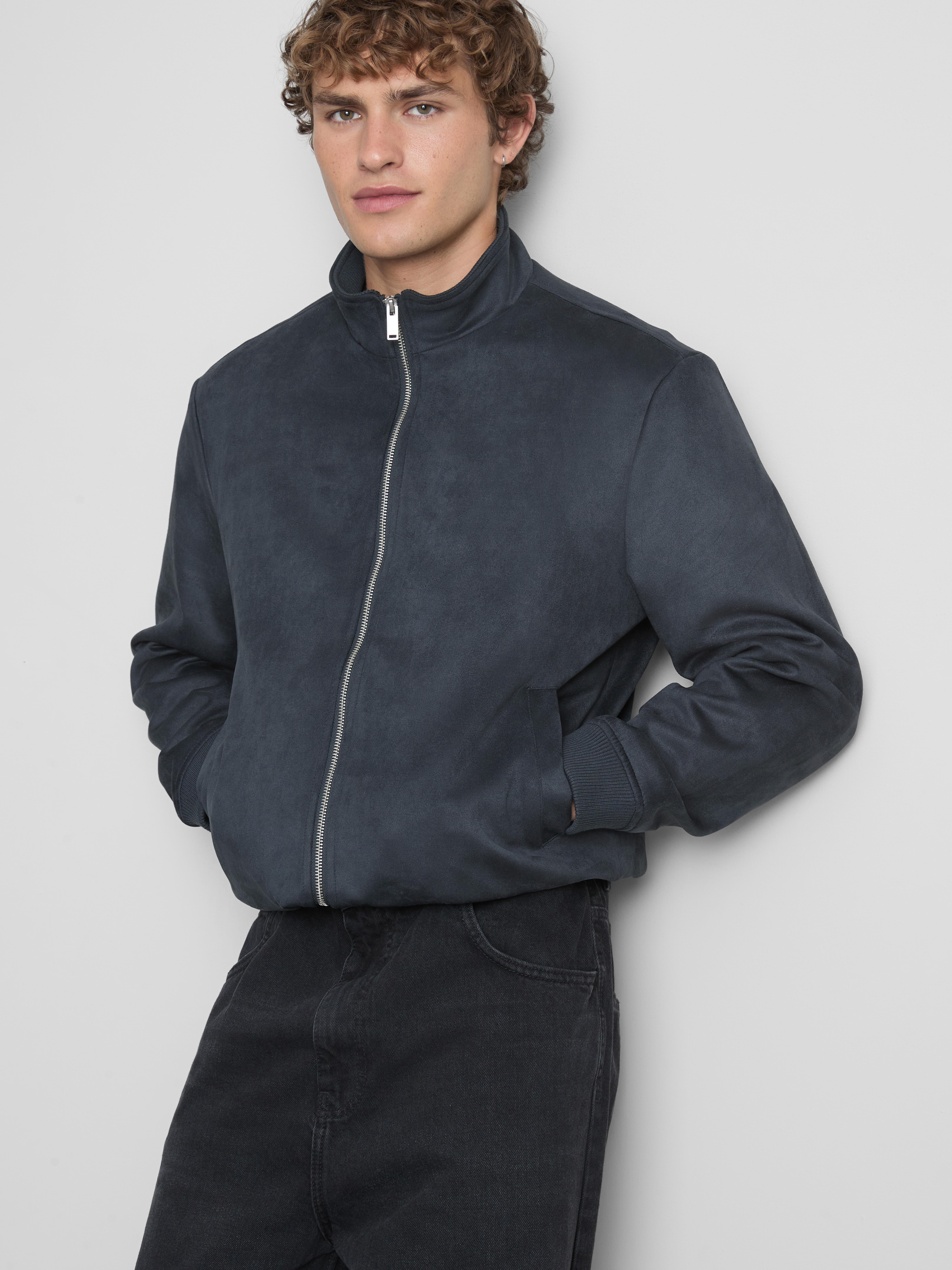 Faux Suede Bomber Jacket Indigo