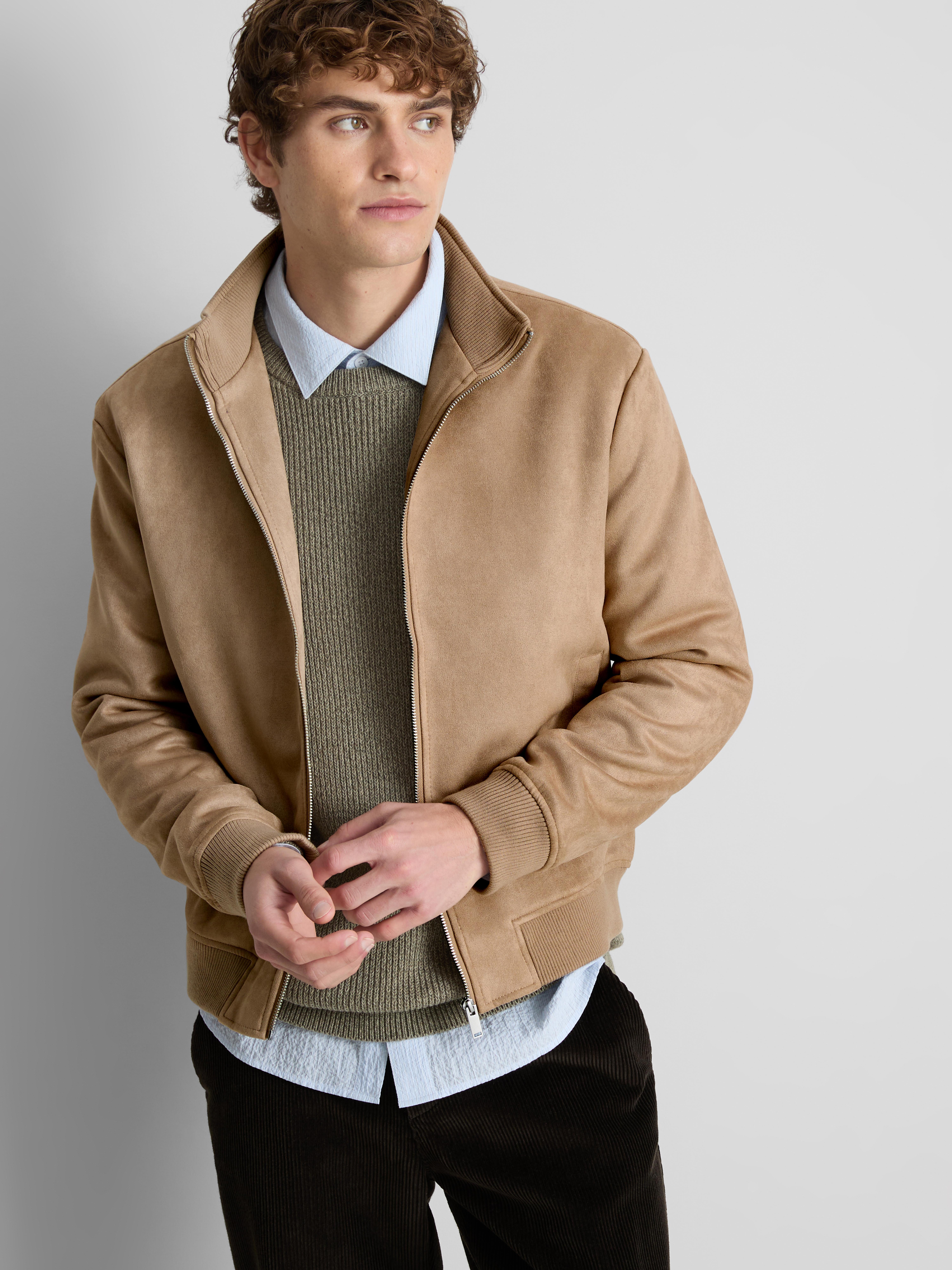 Faux Suede Bomber Jacket