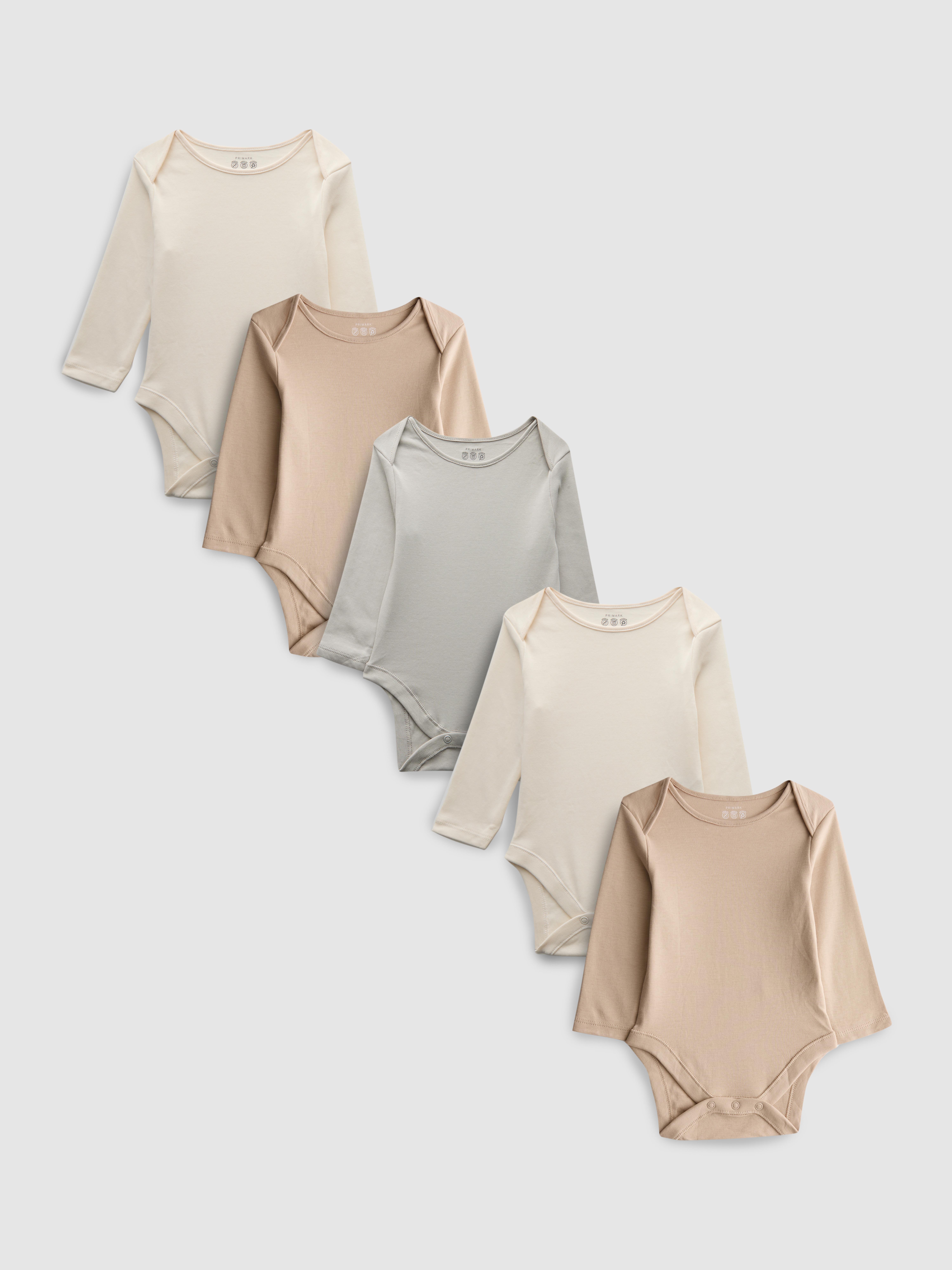 0-36mths | 5pk Pure Cotton Long-Sleeve Onesies