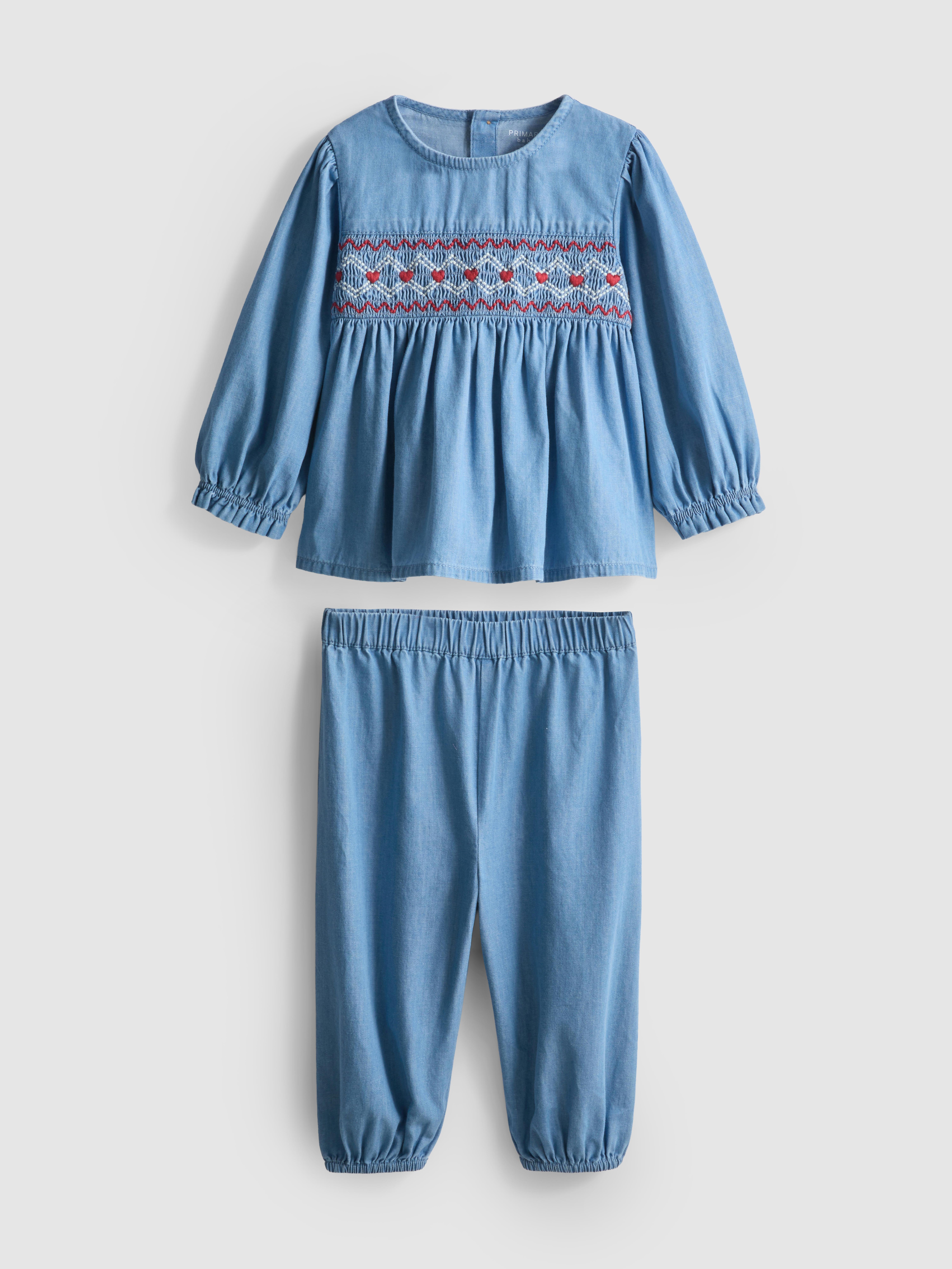 0-18mths | Smock Blouse and Pants Newborn Set