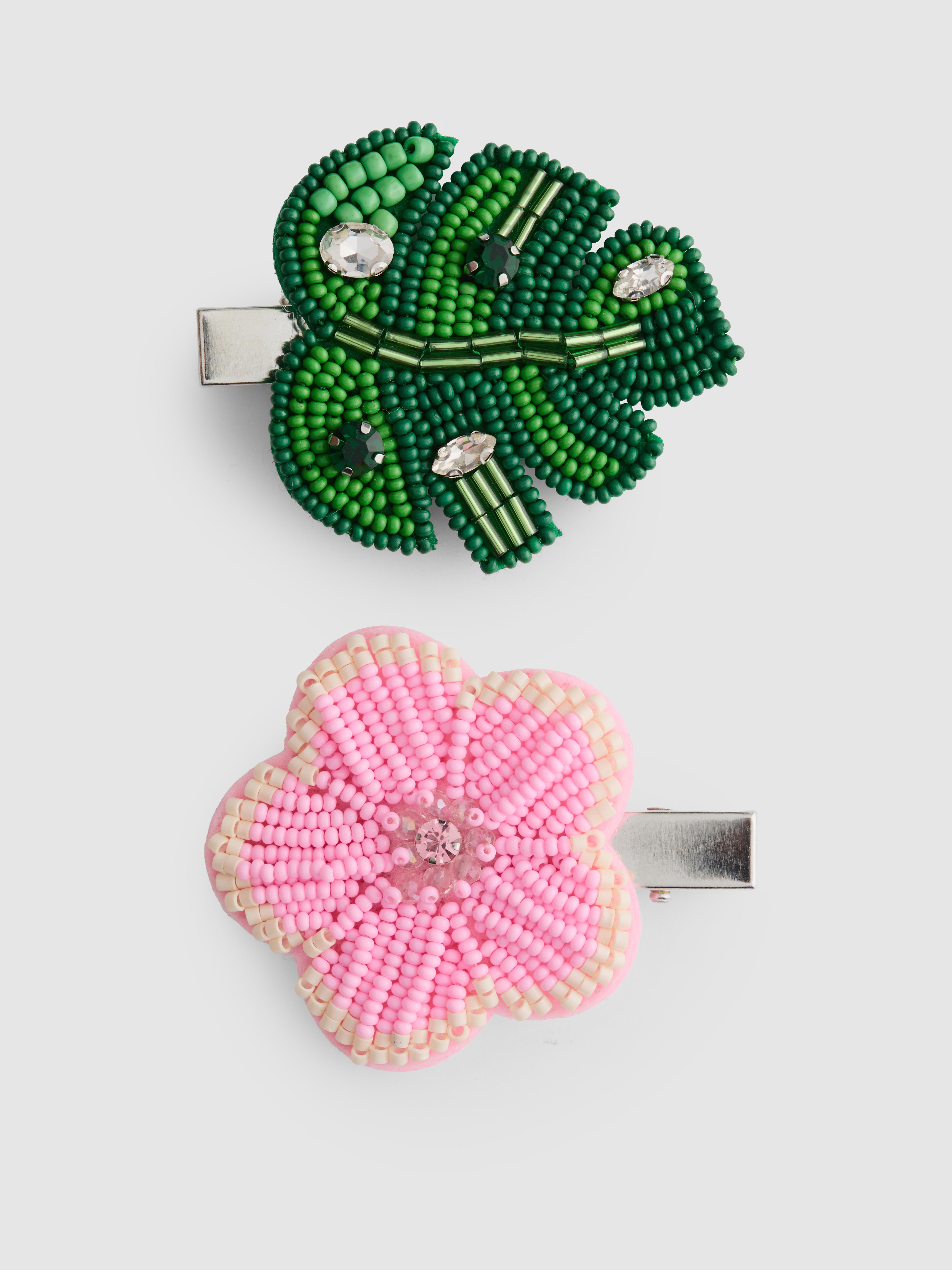 Perlenbesetzte Blumen-Haarspangen, 2er-Pack