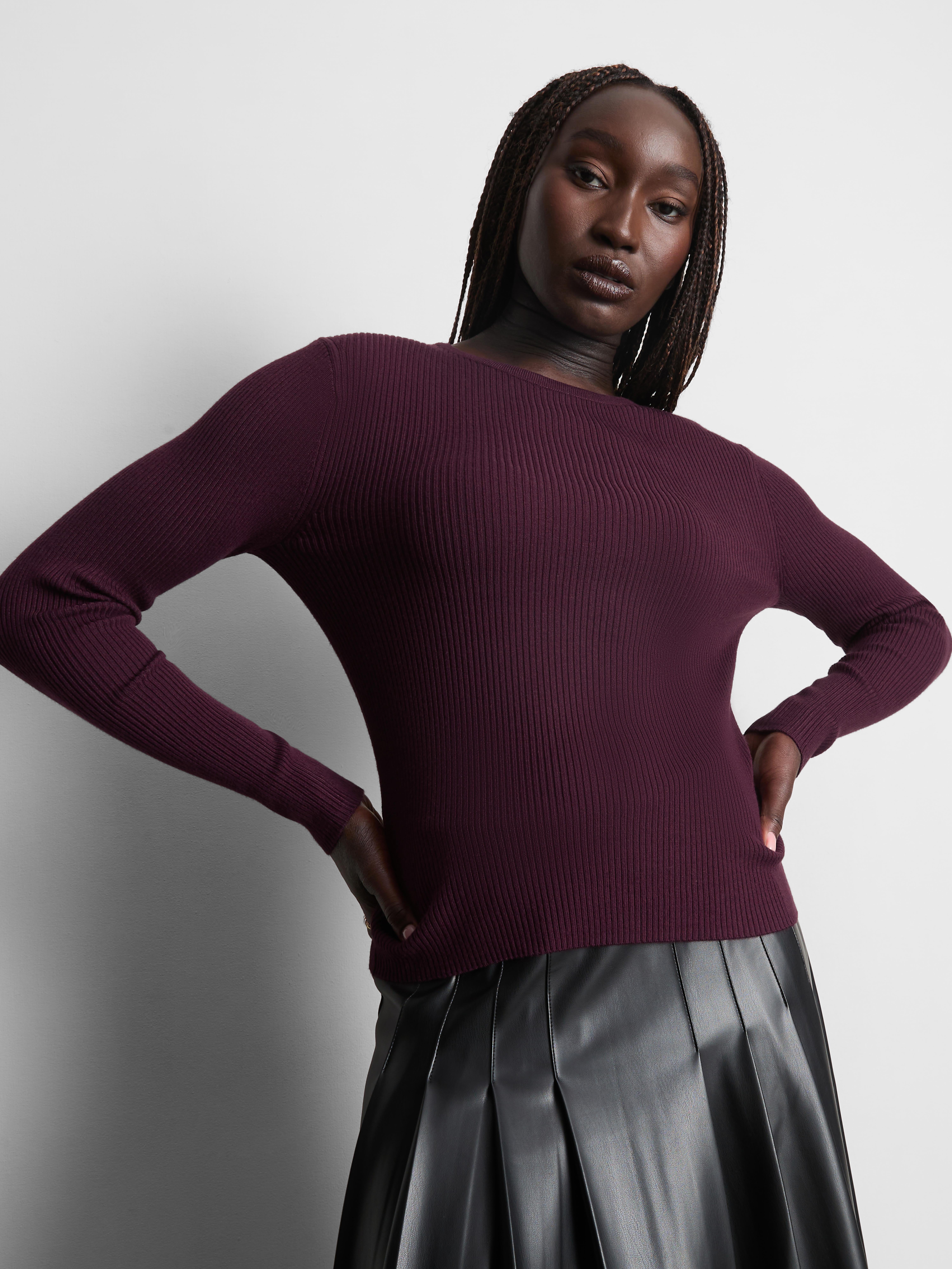 Ribbed Crew Neck Sweater Dark Purple