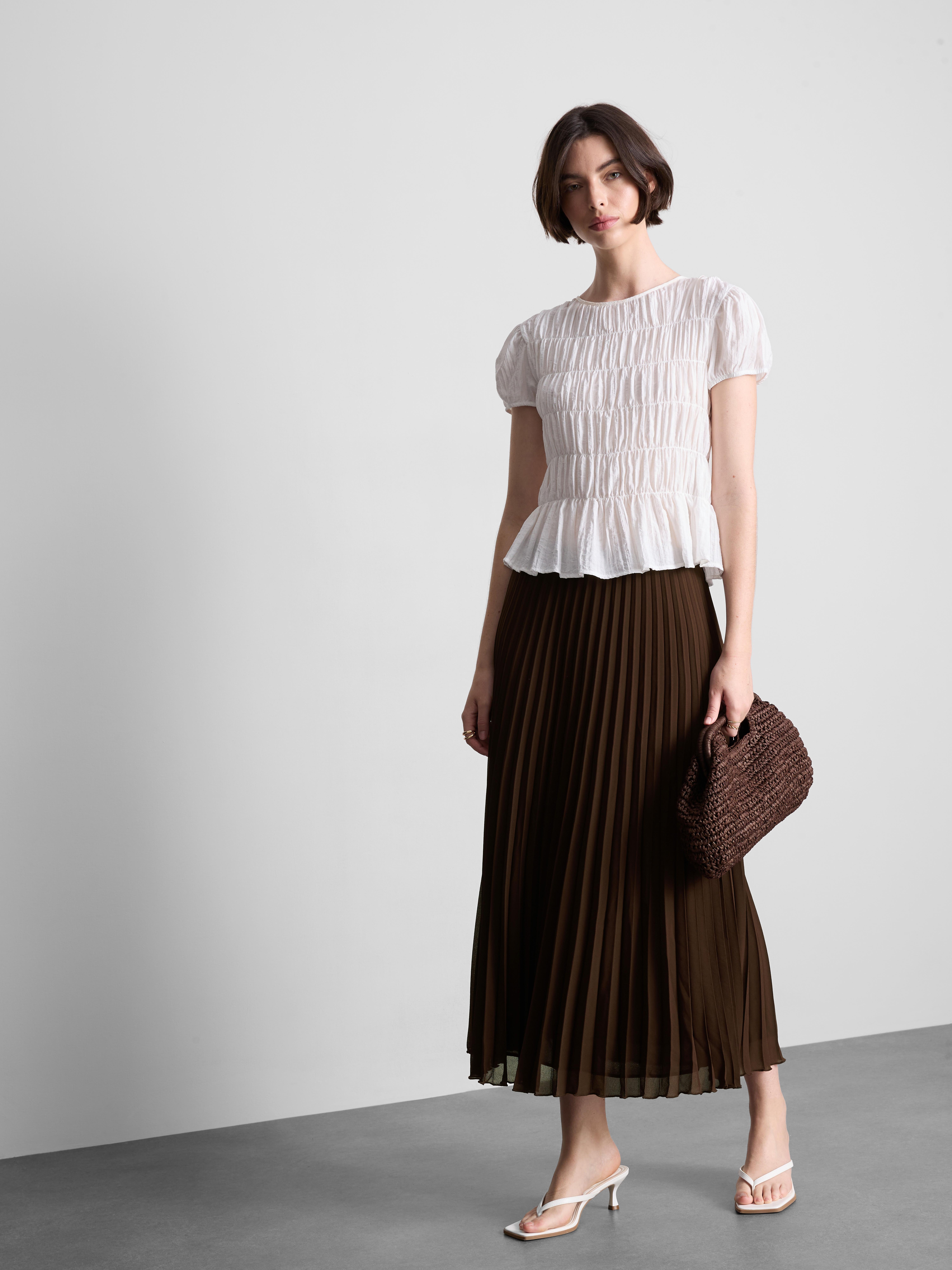 Pleated Chiffon Midi Skirt