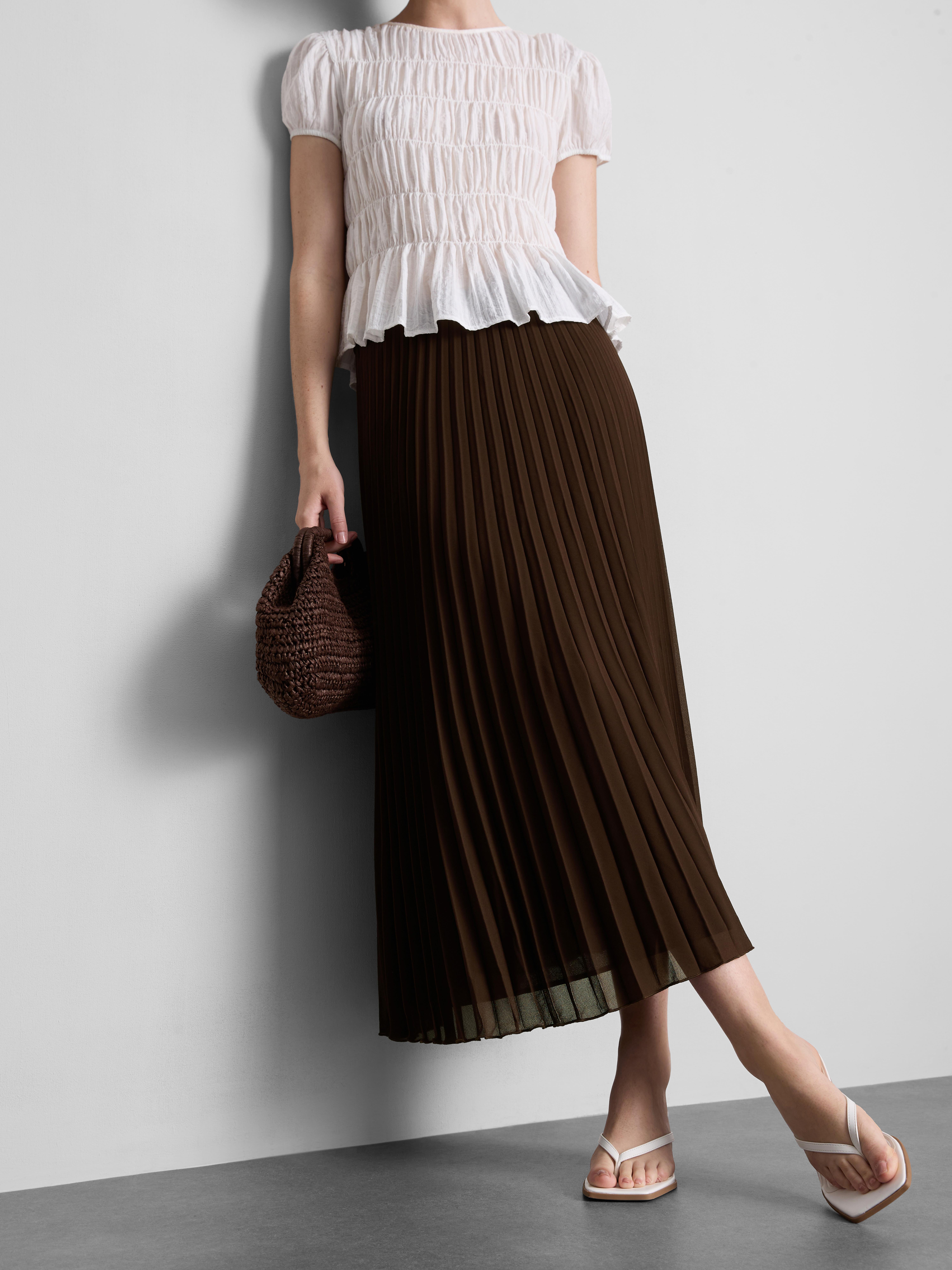 Pleated Chiffon Midi Skirt