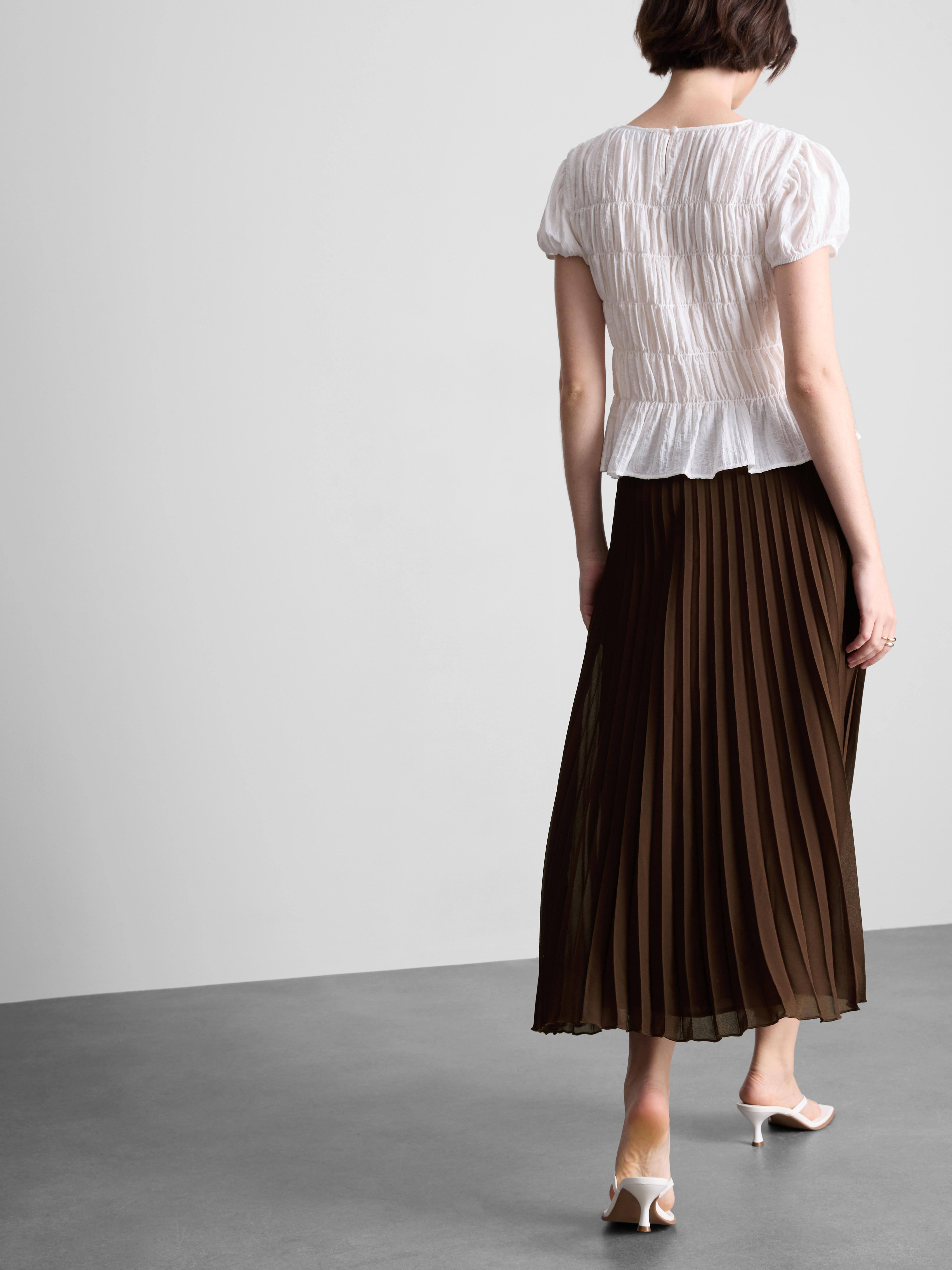 Pleated Chiffon Midi Skirt