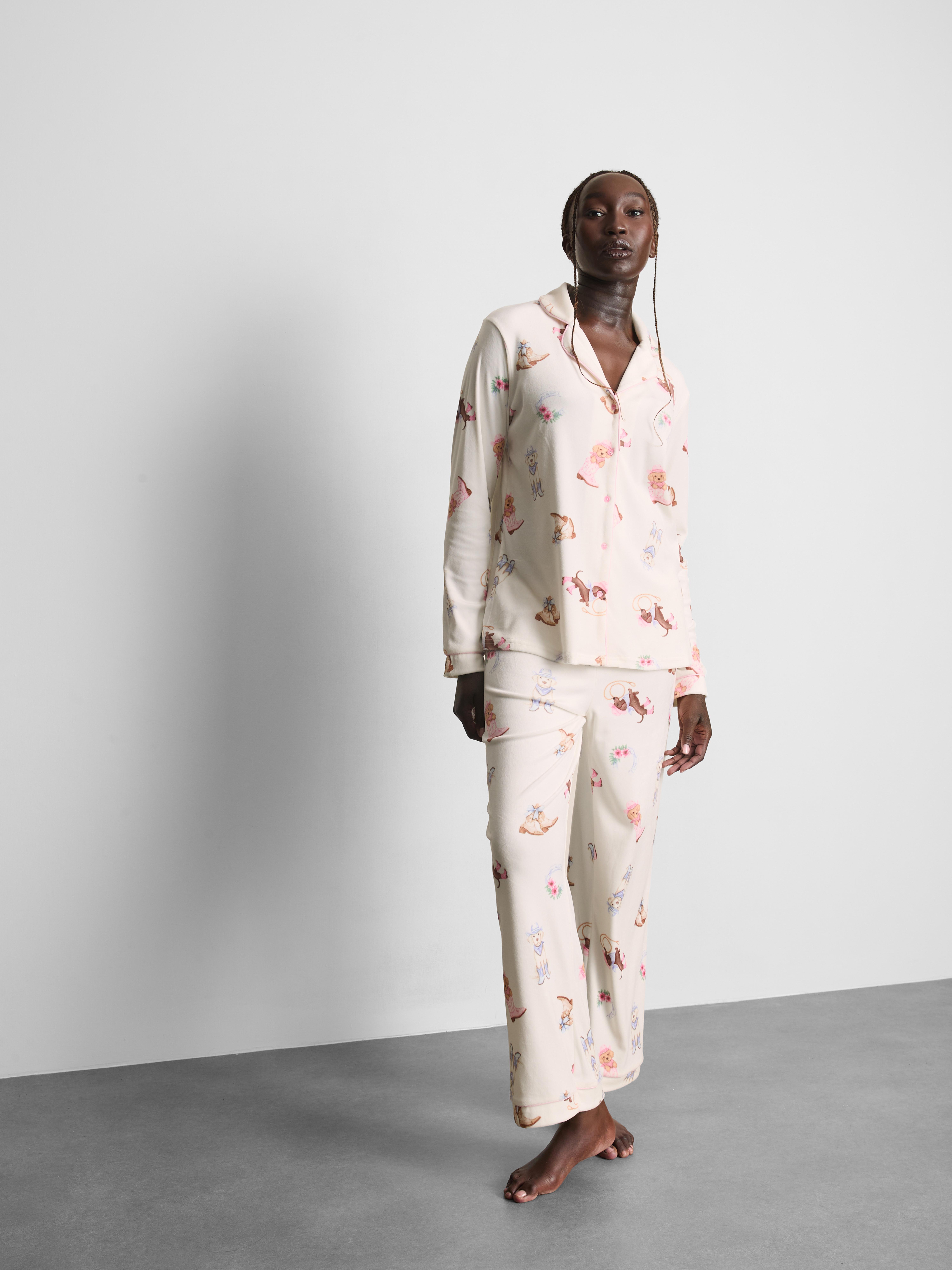 Printed Minky Boyfriend Pyjamas Ivory