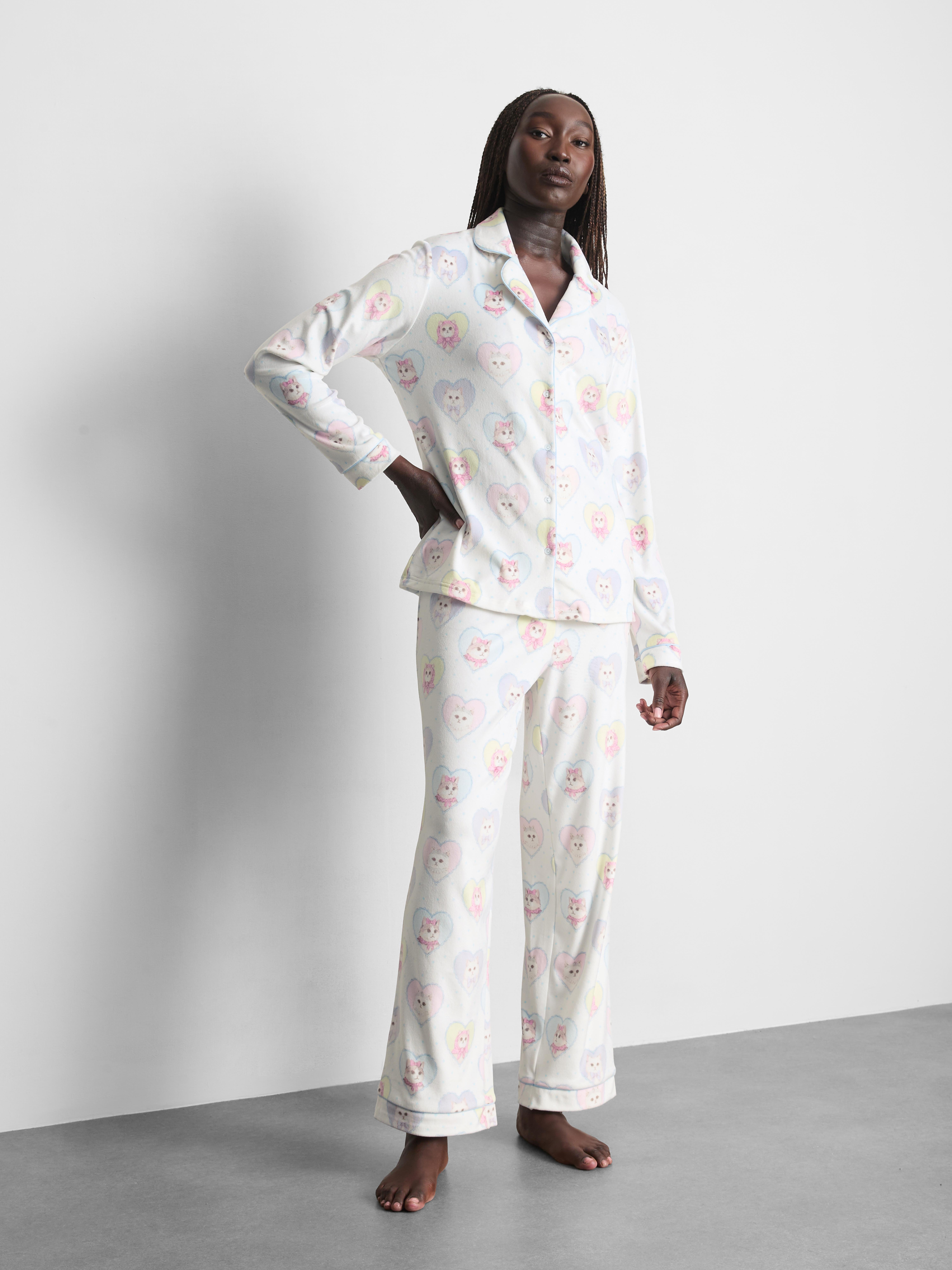 Pyjama boyfriend en tissu minky imprimé Multicolore