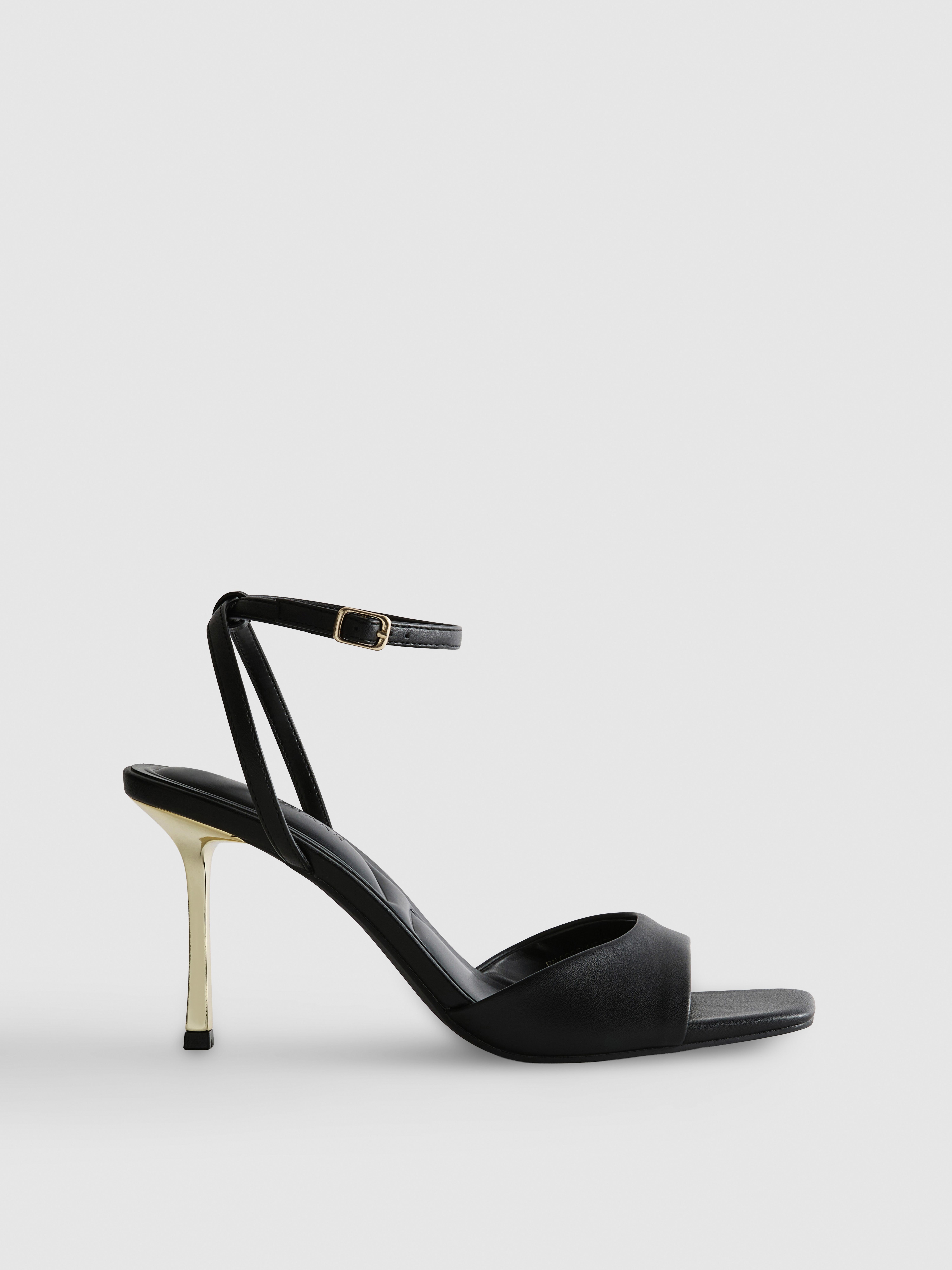 Faux Leather Gold Heel Stilettos