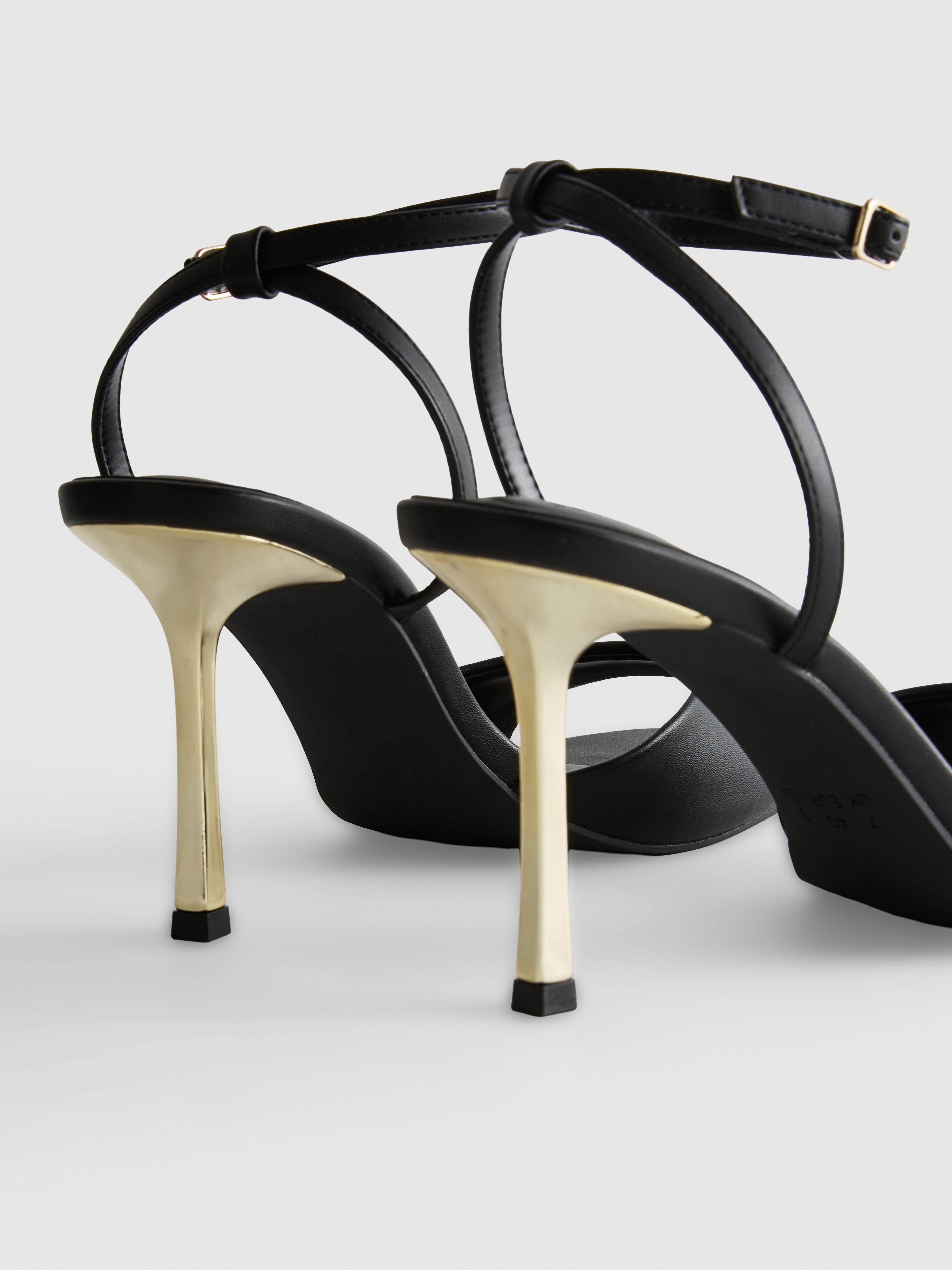Faux Leather Gold Heel Stilettos