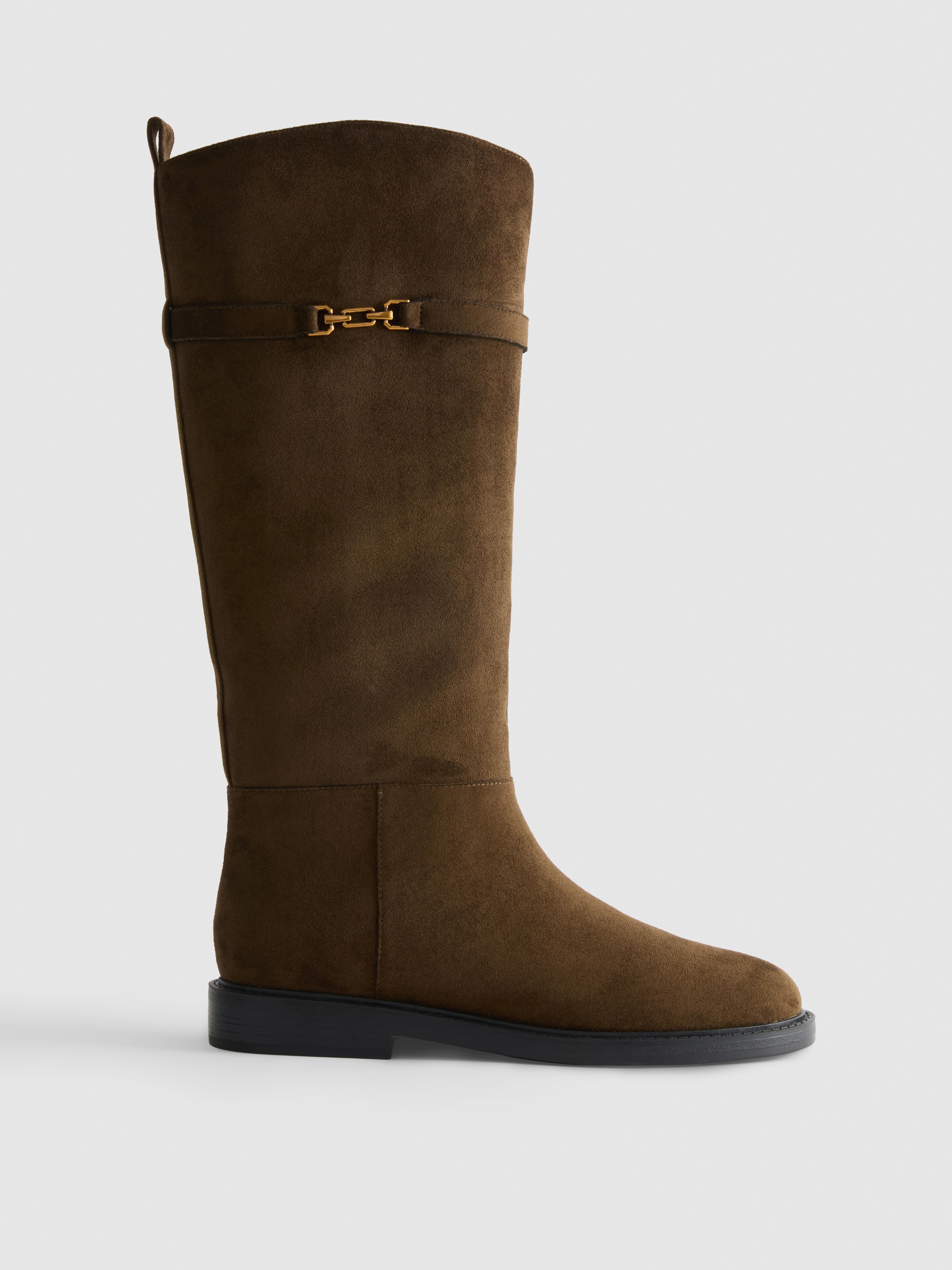 Botas cano alto estilo cavaleiro imitação camurça