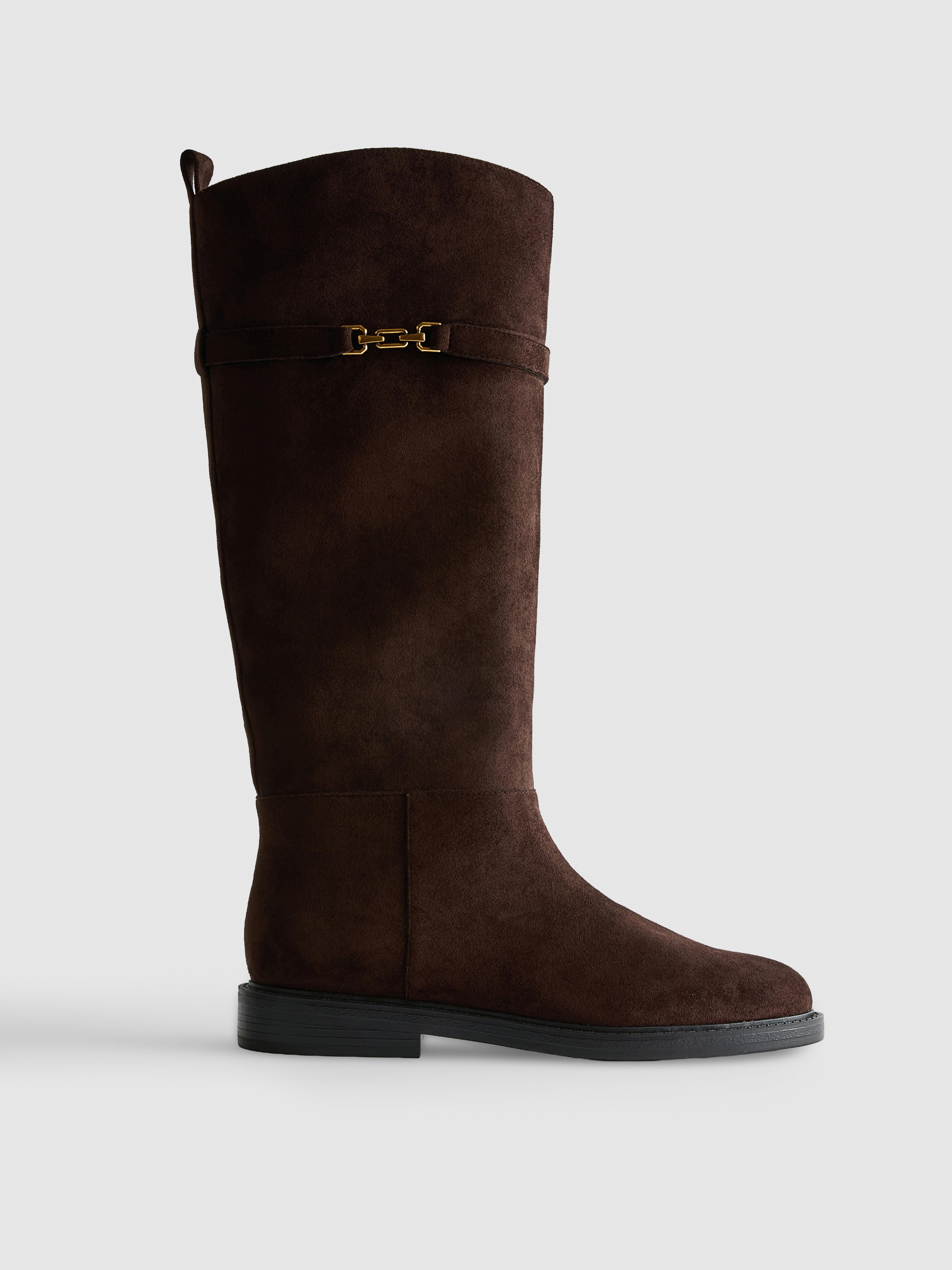 Botas cano alto estilo cavaleiro imitação camurça