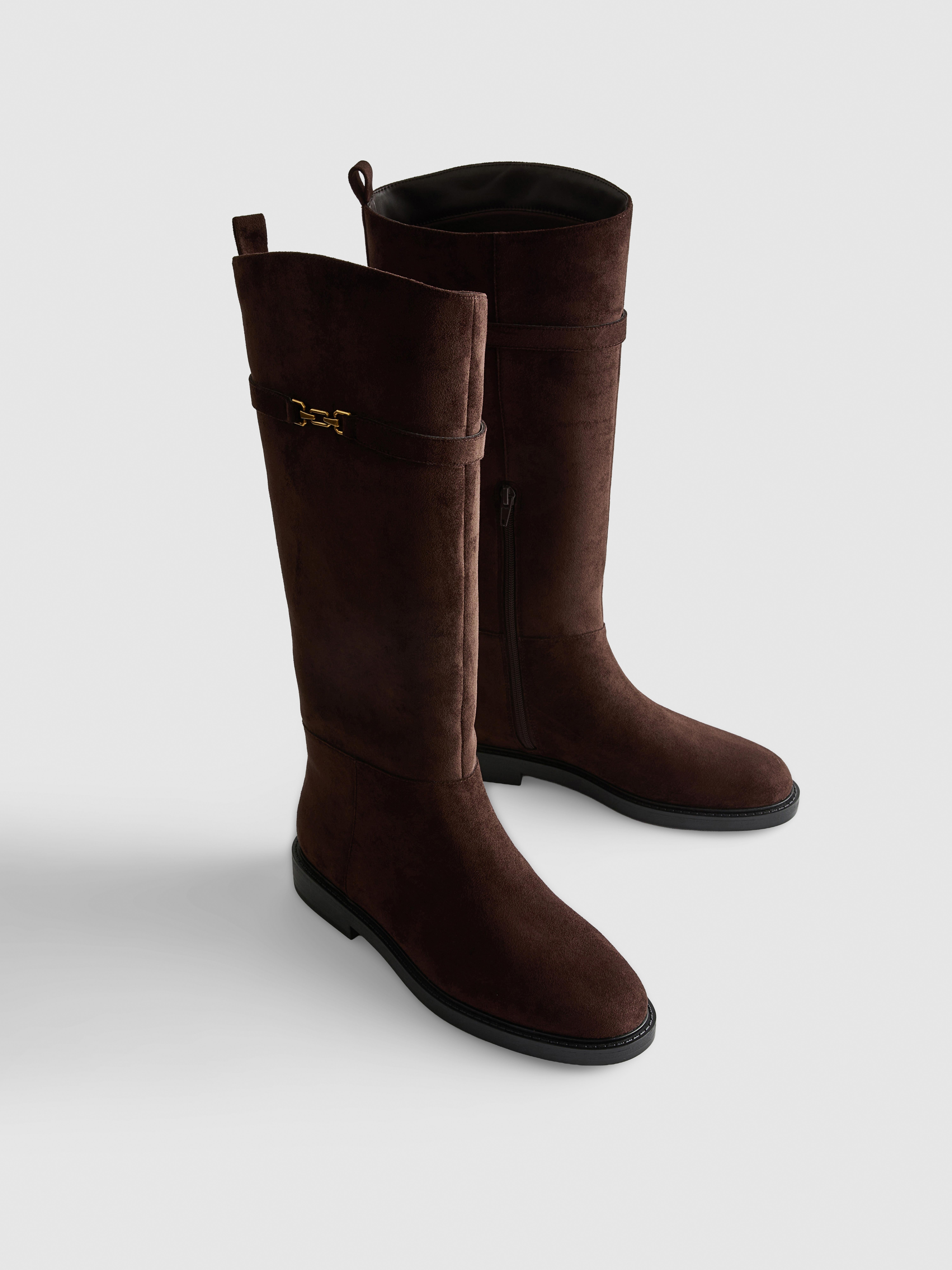 Faux Suede Knee-High Riding Boots
