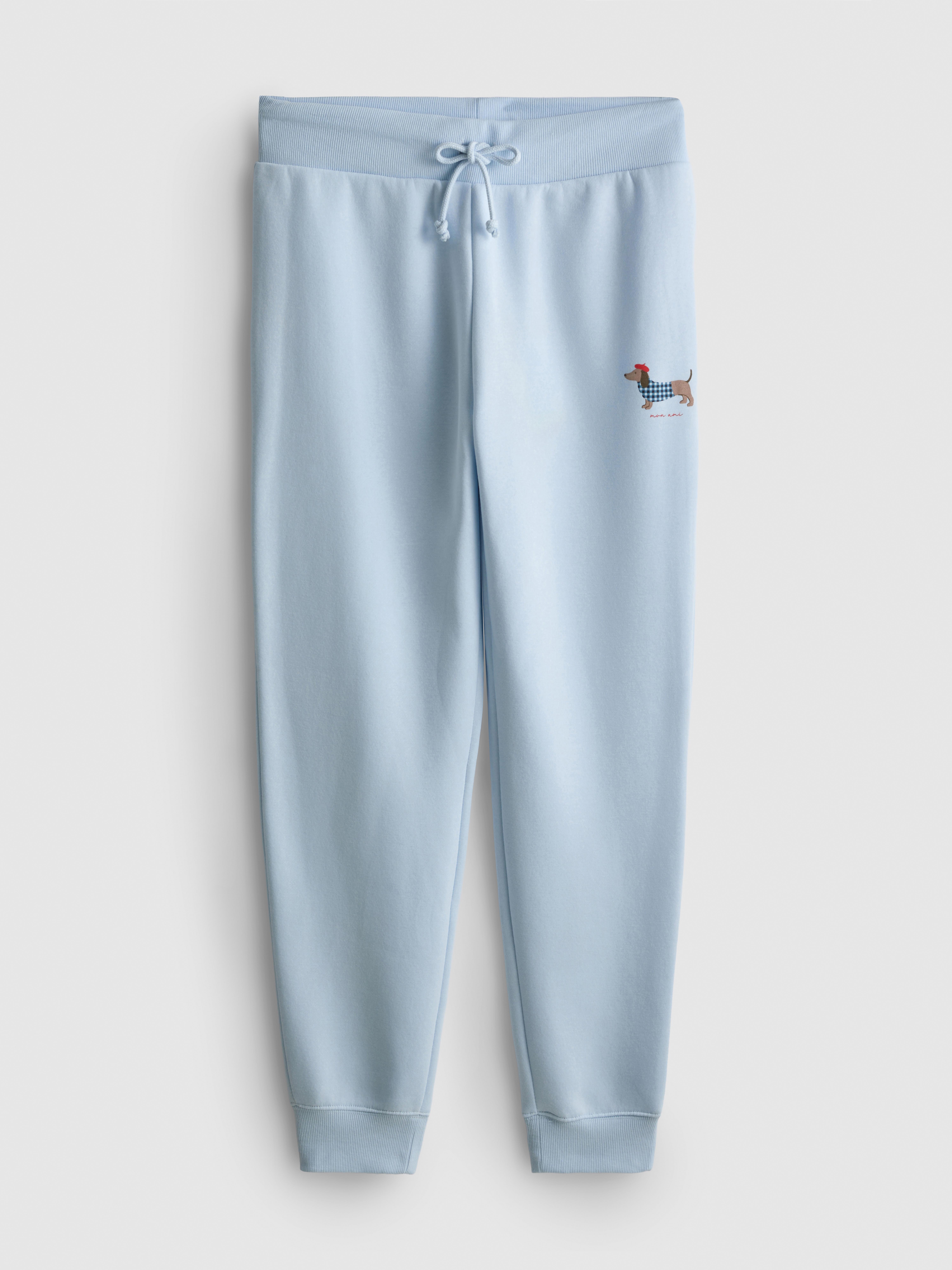 Joggery skinny z nadrukiem, mieszanka bawełny