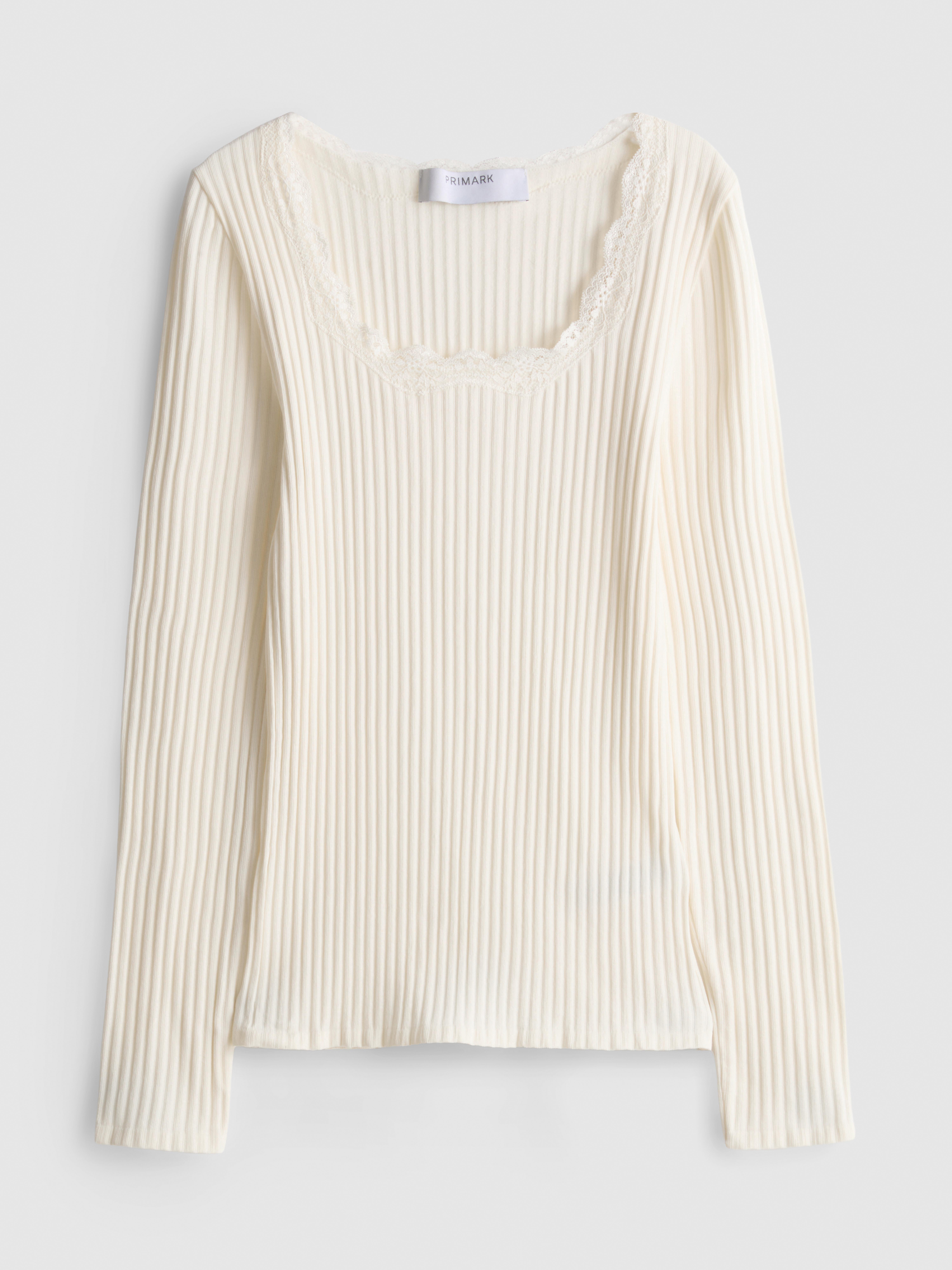 Geripptes Langarmshirt mit Karree-Ausschnitt