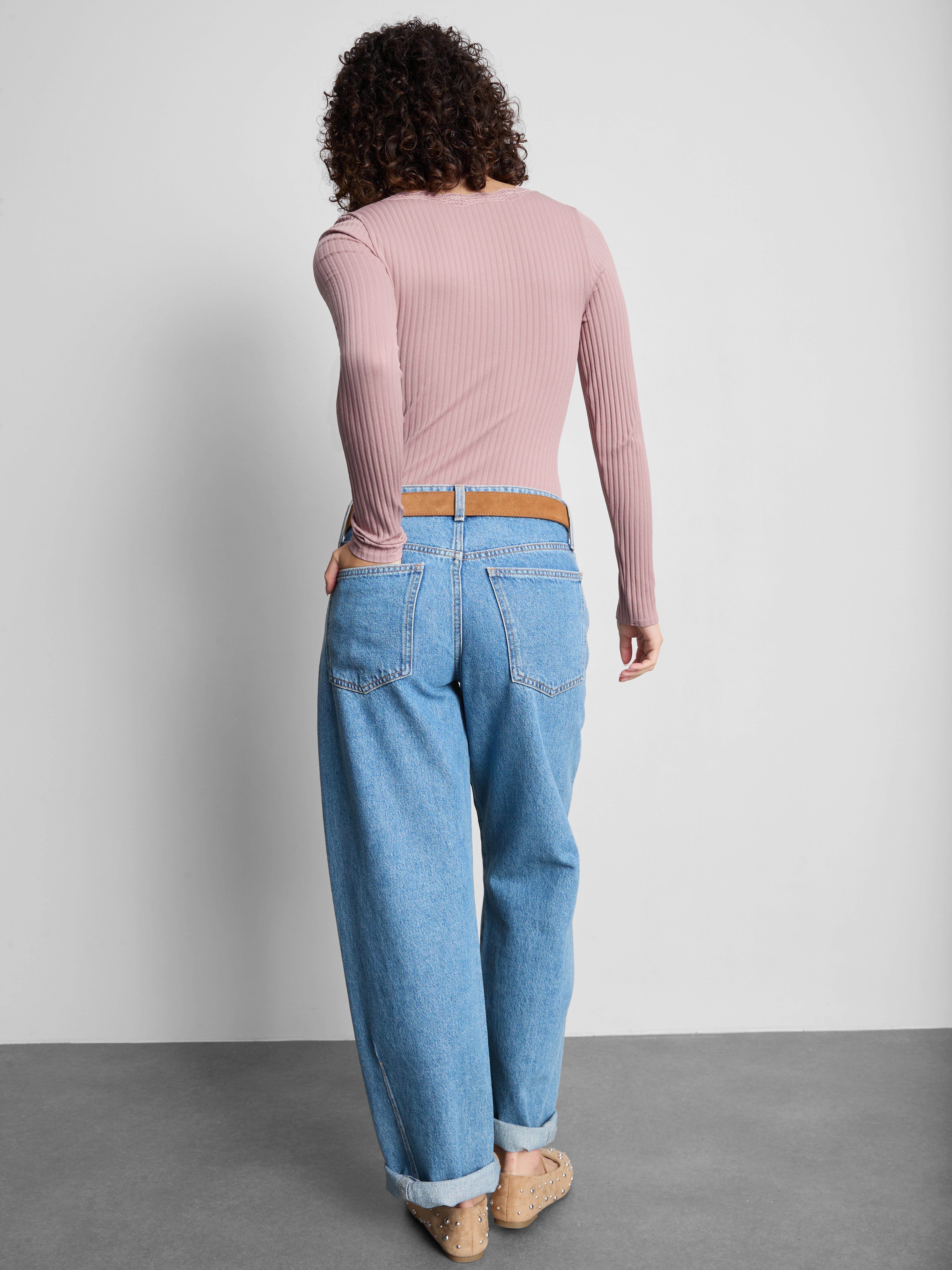 Ribbed Long Sleeve Square Neck Top