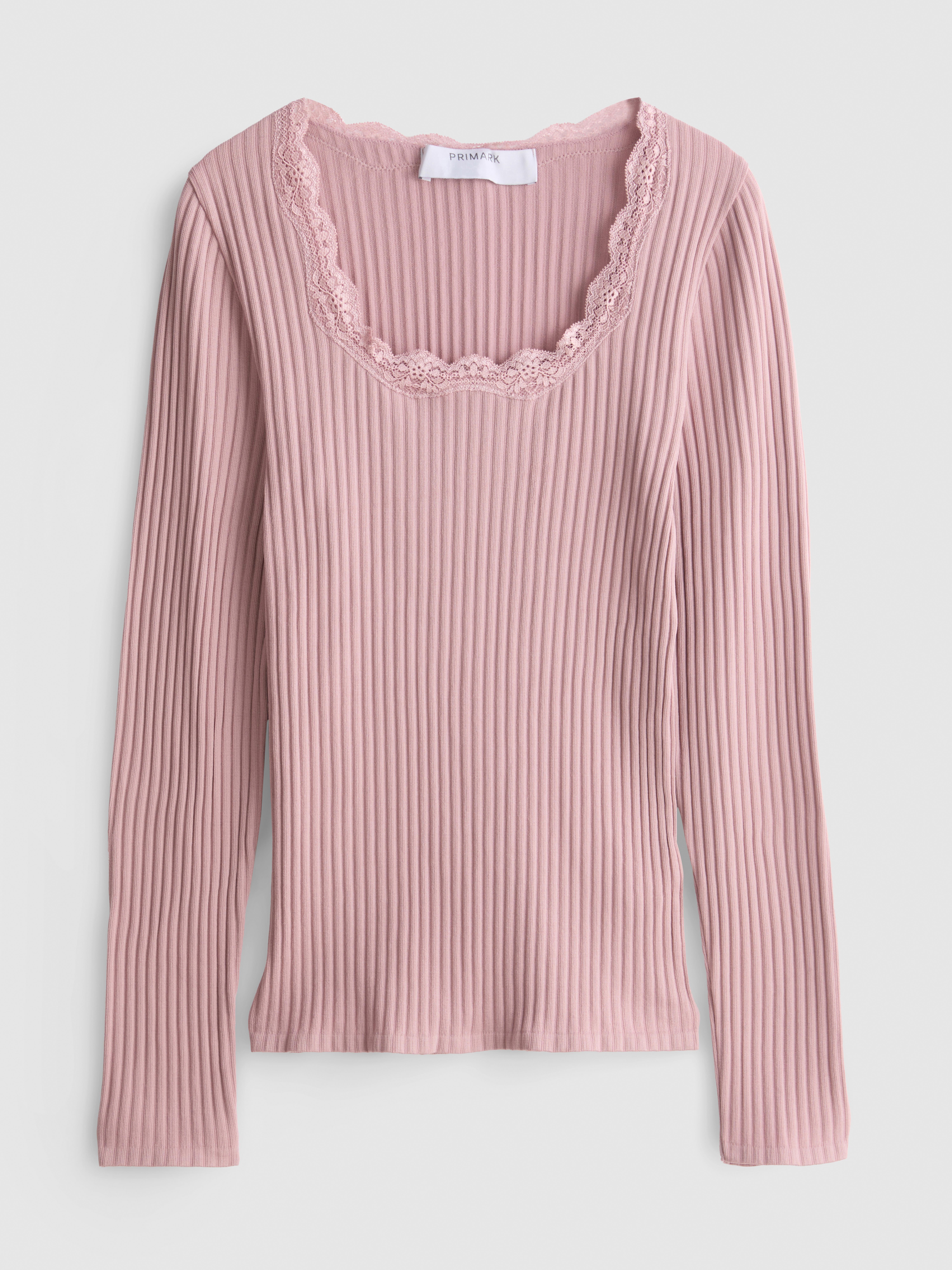 Ribbed Long Sleeve Square Neck Top