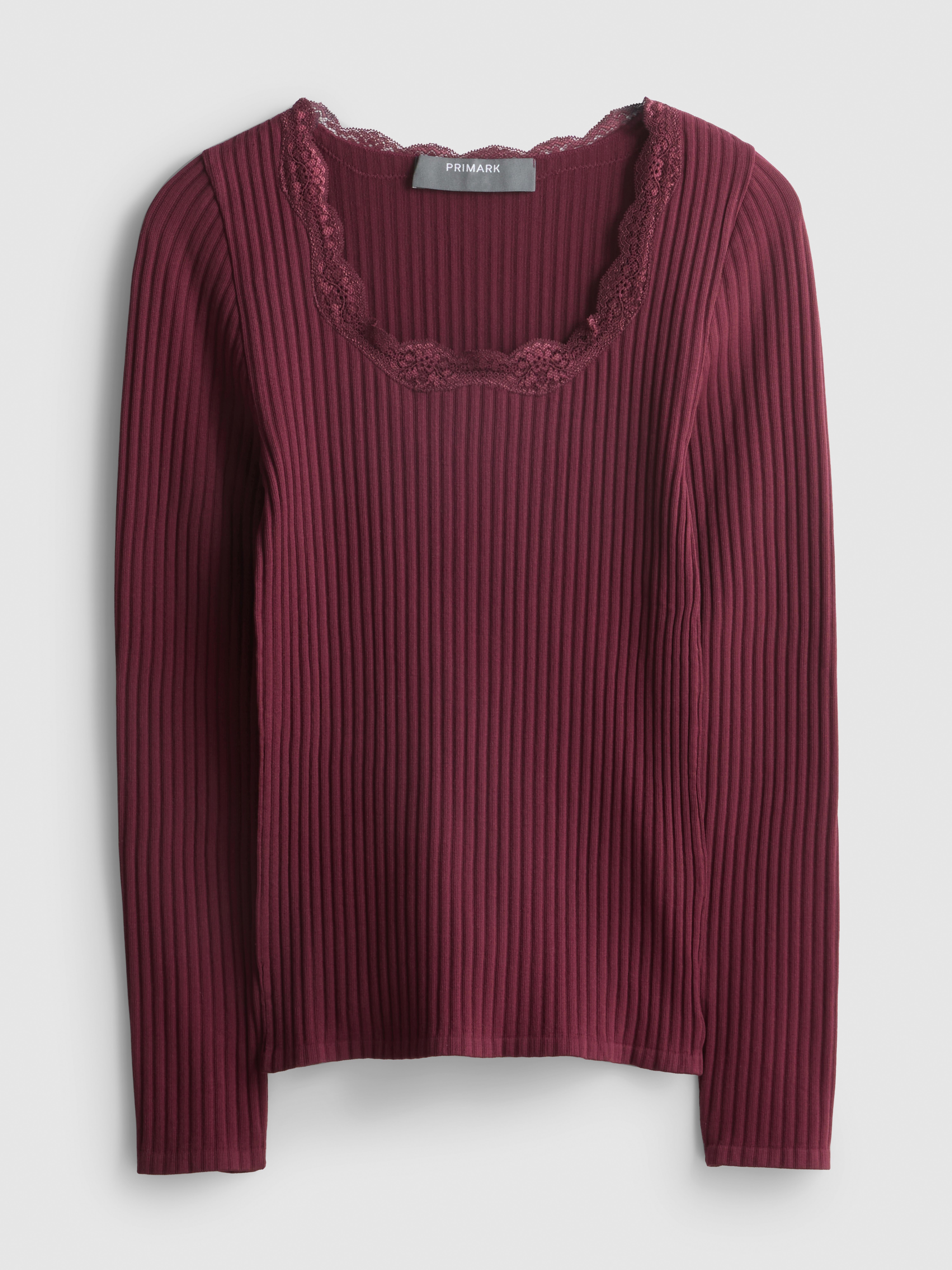 Geripptes Langarmshirt mit Karree-Ausschnitt