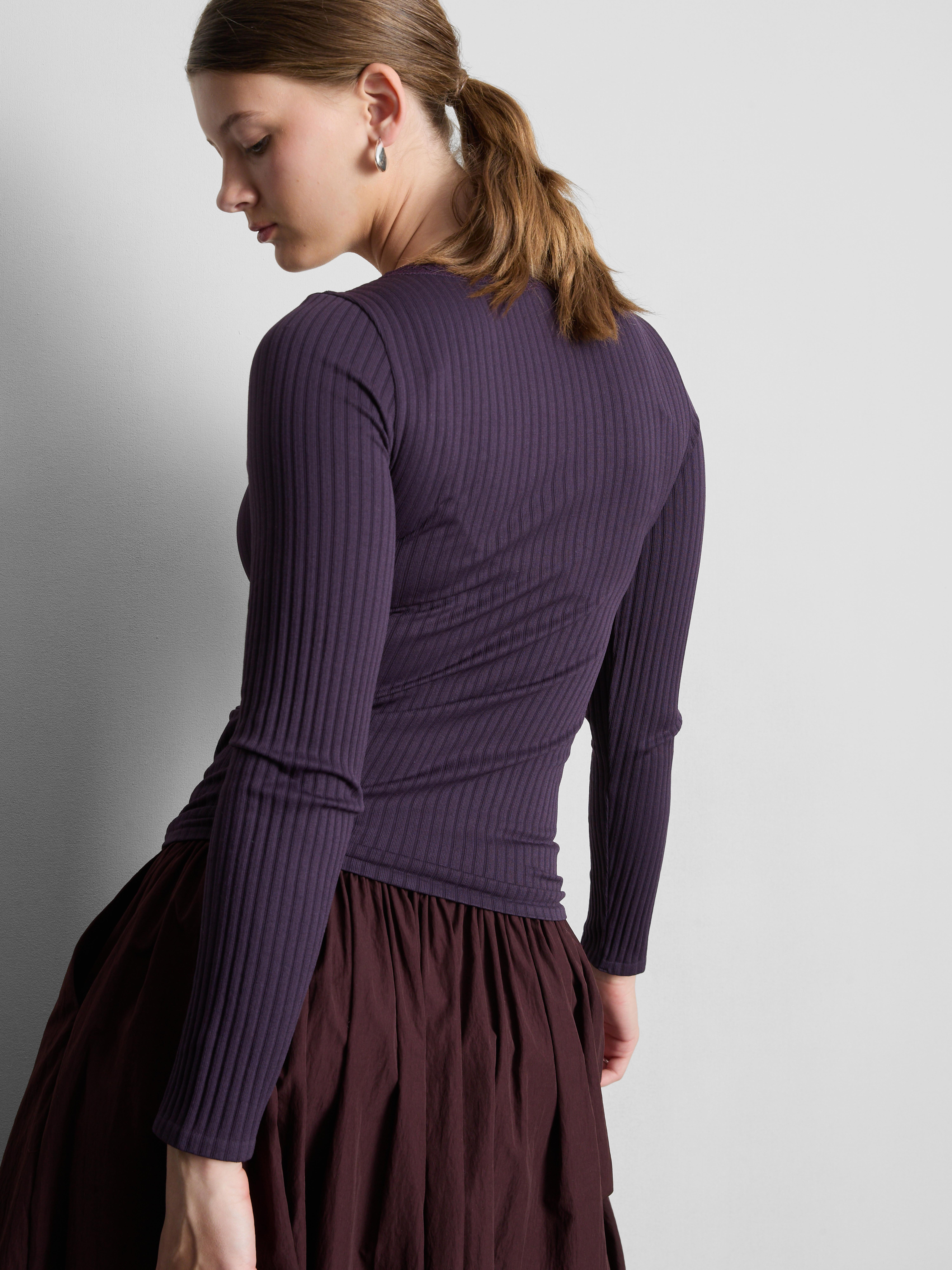 Ribbed Long-Sleeve Squareneck Top