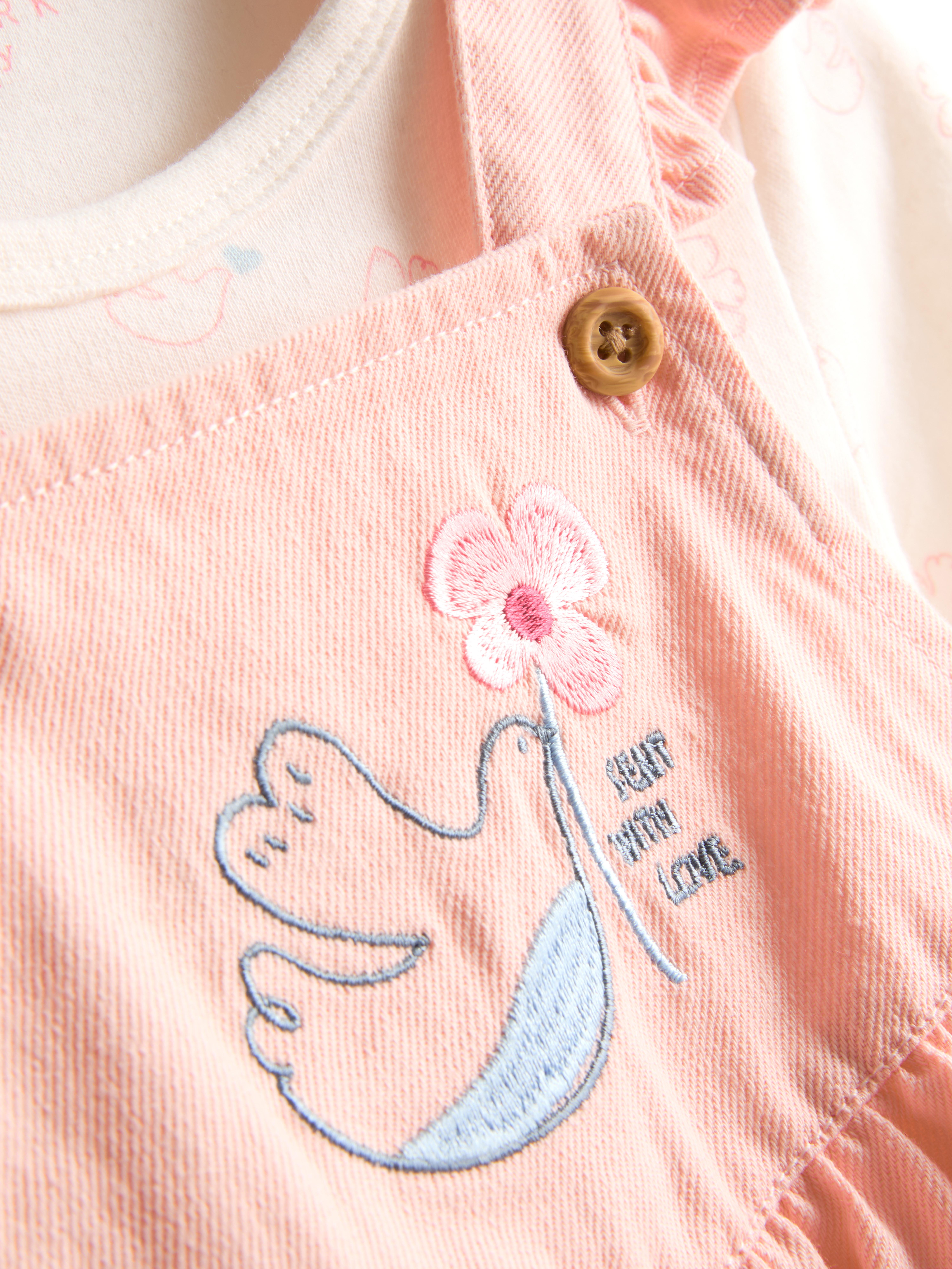 0-18mths | Pure Cotton Onesie and Denim Overalls Newborn Set